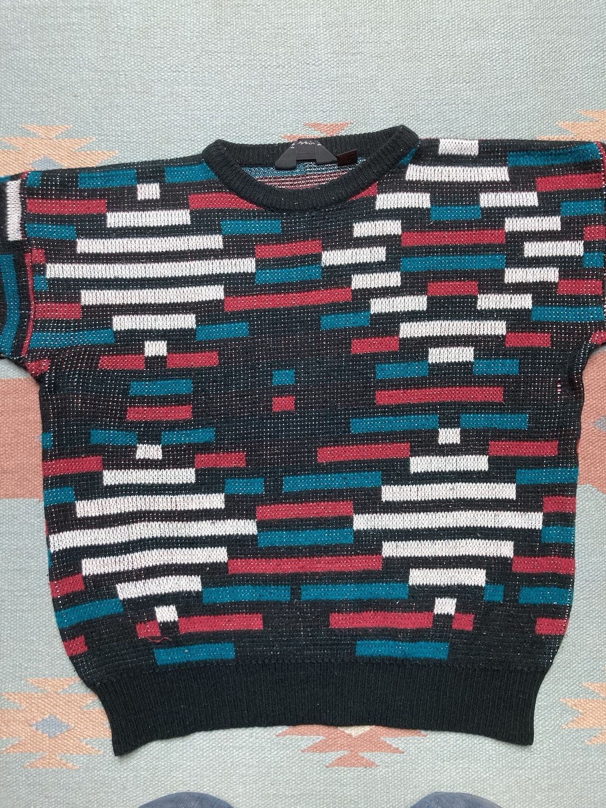 Vintage Vtg acrylic knit sweater geometric abstract pullover medium Size US M / EU 48-50 / 2 - 2 Thumbnail