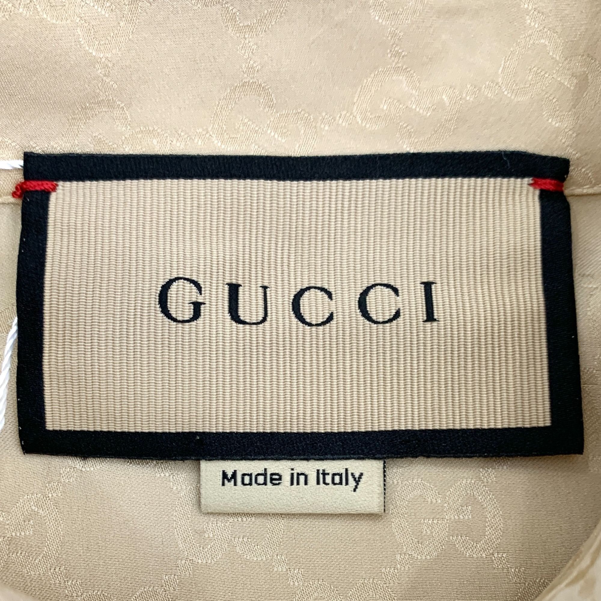 Gucci Gucci Khaki Logo Jacquard Silk Button-Up Shirt (Size S) Size S / US 4 / IT 40 - 2 Thumbnail