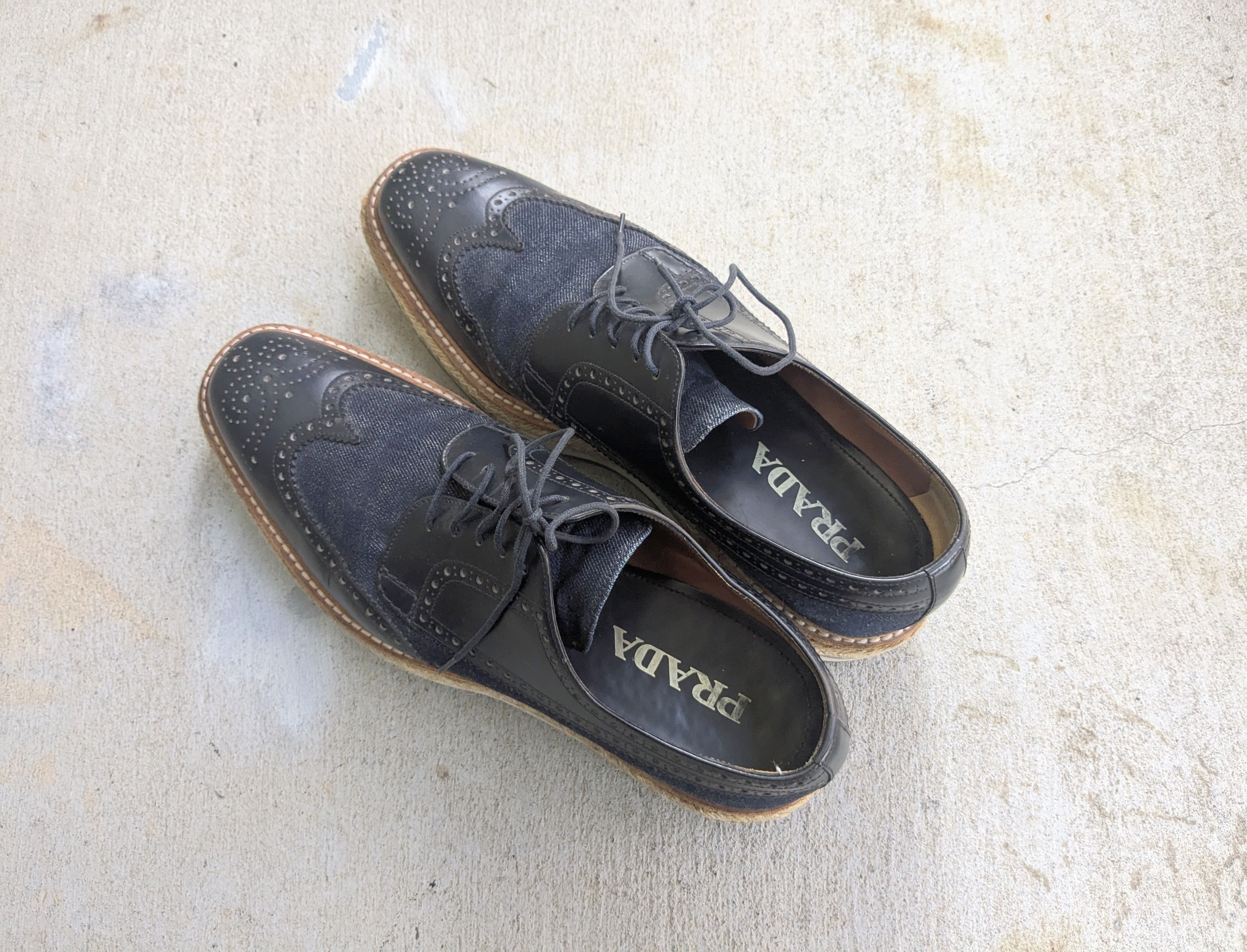 Prada Prada Brogues Wingtip Sneakers 9 Canvas Leather Platform Size US 9 / EU 42 - 14 Thumbnail