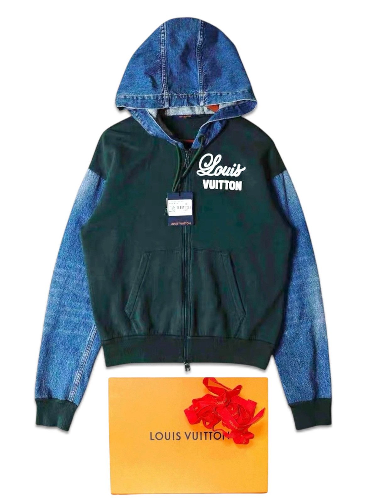 Louis Vuitton louis vuitton denim hoodie with logo. | Grailed