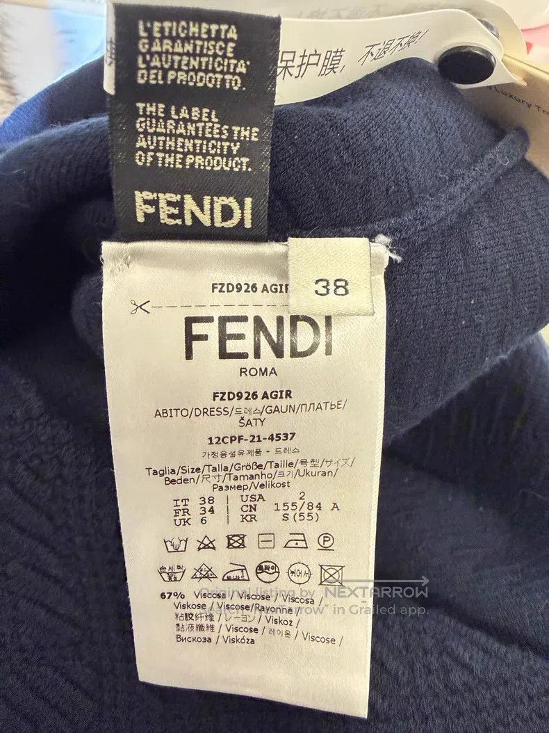 Fendi Fendi Dark Pattern Printed Monogram Navy Blue Knit Dress Size XS / US 0-2 / IT 36-38 - 6 Thumbnail