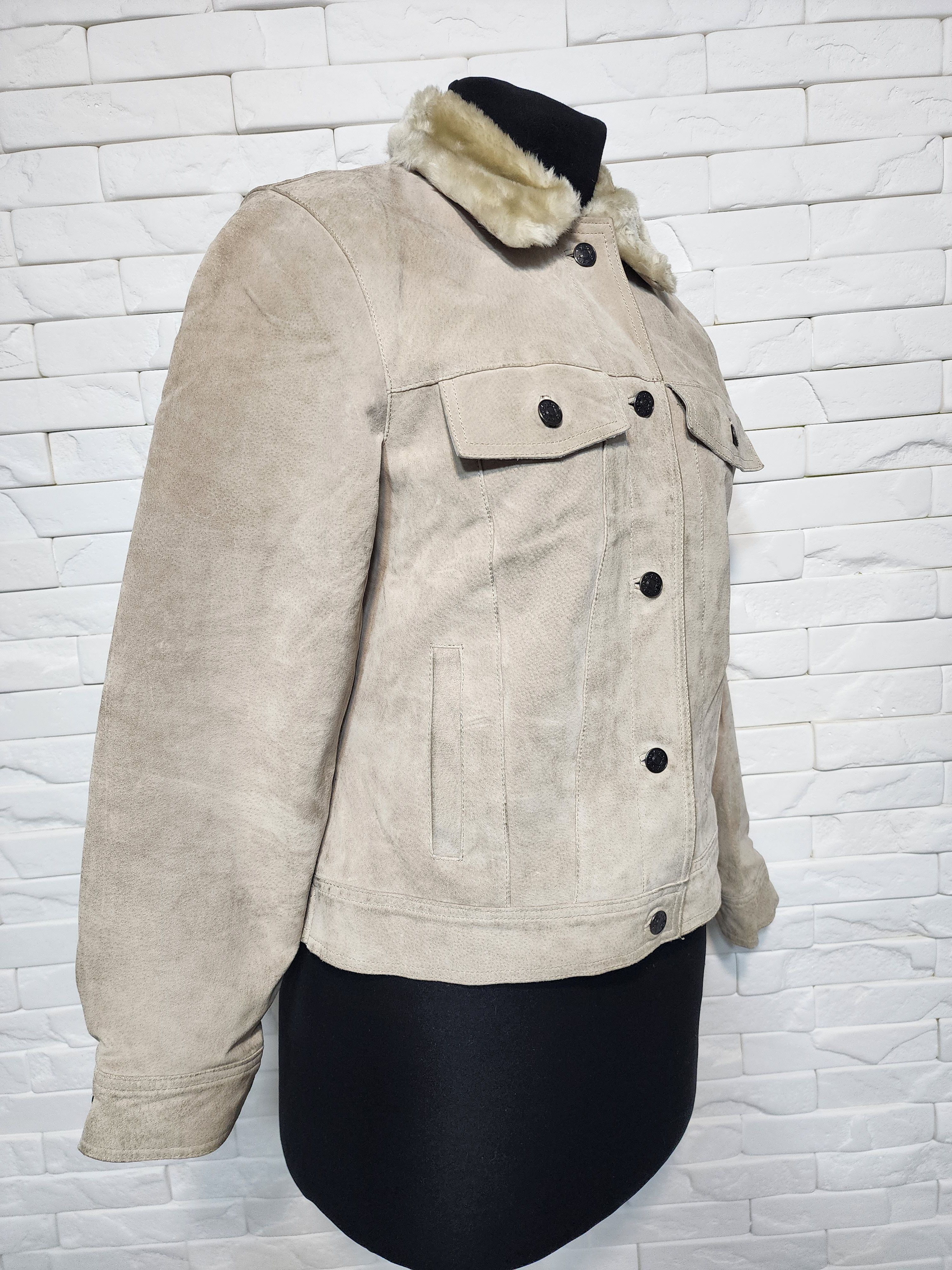 Genuine Leather Beige Suede Denim Style Jacket: Women's Leather Jacket Size M / US 6-8 / IT 42-44 - 3 Thumbnail