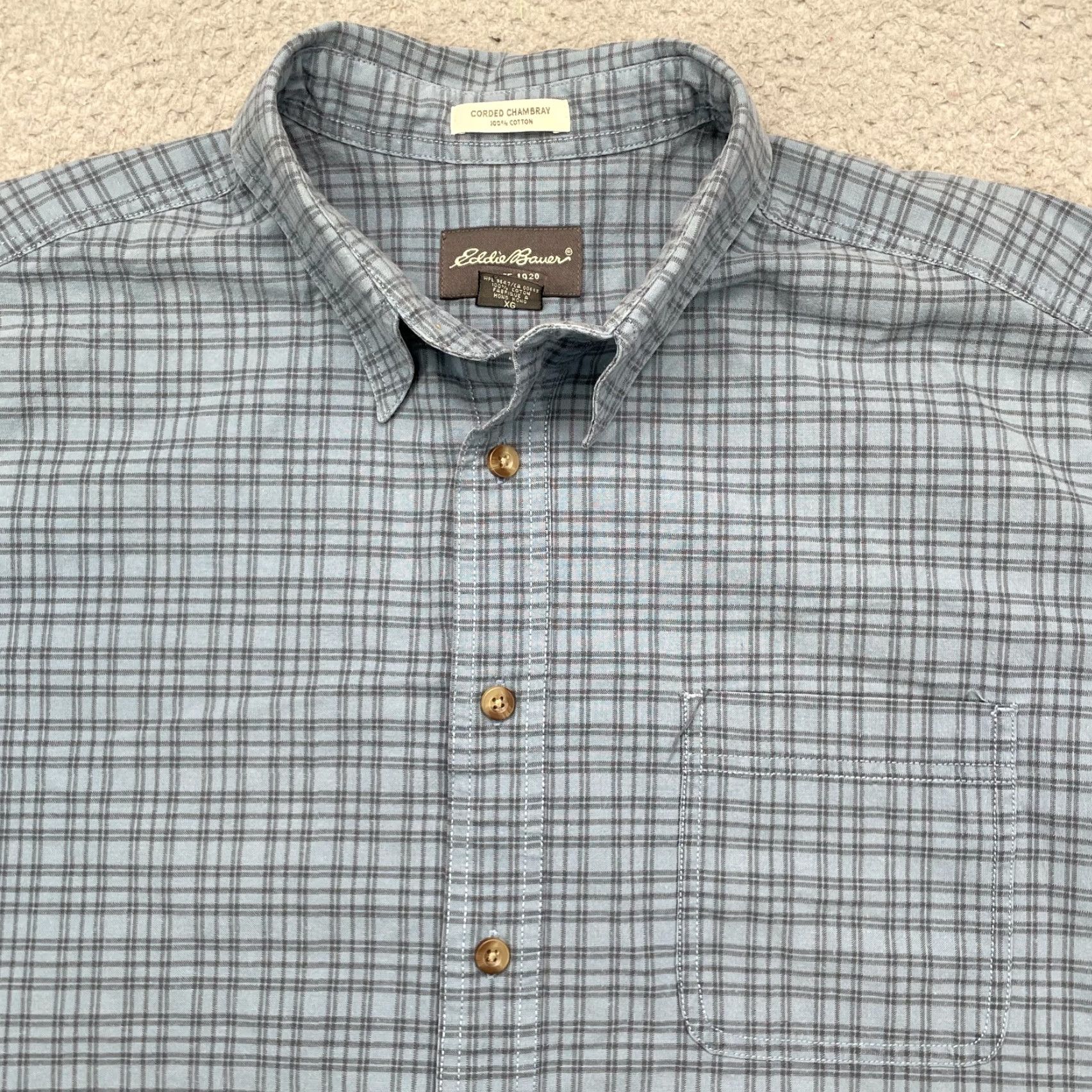 Eddie Bauer Eddie Bauer Button-Up Shirt Men XL Blue Chambray Plaid Outdoor Gorpcore 90s Cabin Workwear Size US XL / EU 56 / 4 - 3 Thumbnail