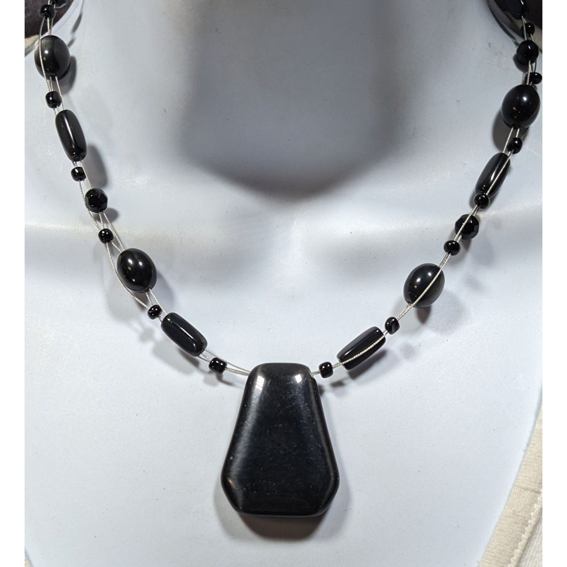 Other Gothic Black Cateye Glass Beaded Necklace With Geometric Pen Size ONE SIZE - 2 Thumbnail