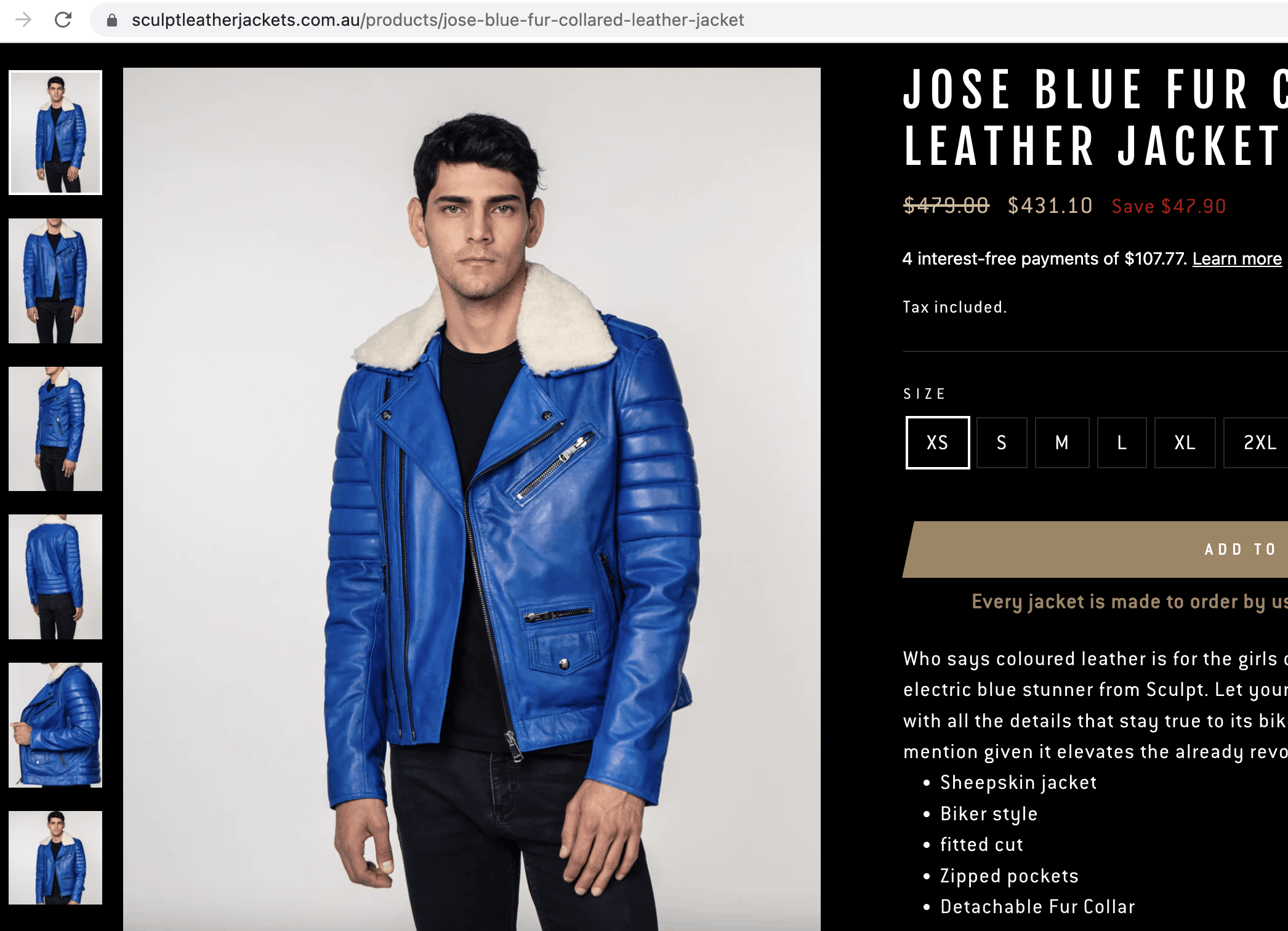 Genuine Leather LADC Paris Perfecto Blue Leather Jacket With Fur Collar Size US XS / EU 42 / 0 - 4 Thumbnail
