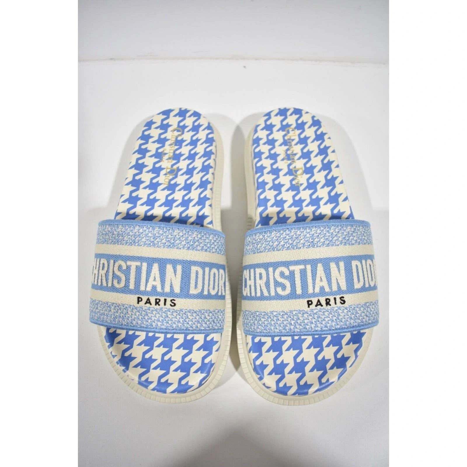 Dway White Logo Houndstooth Slide Mule Flat Flop Sandal 36