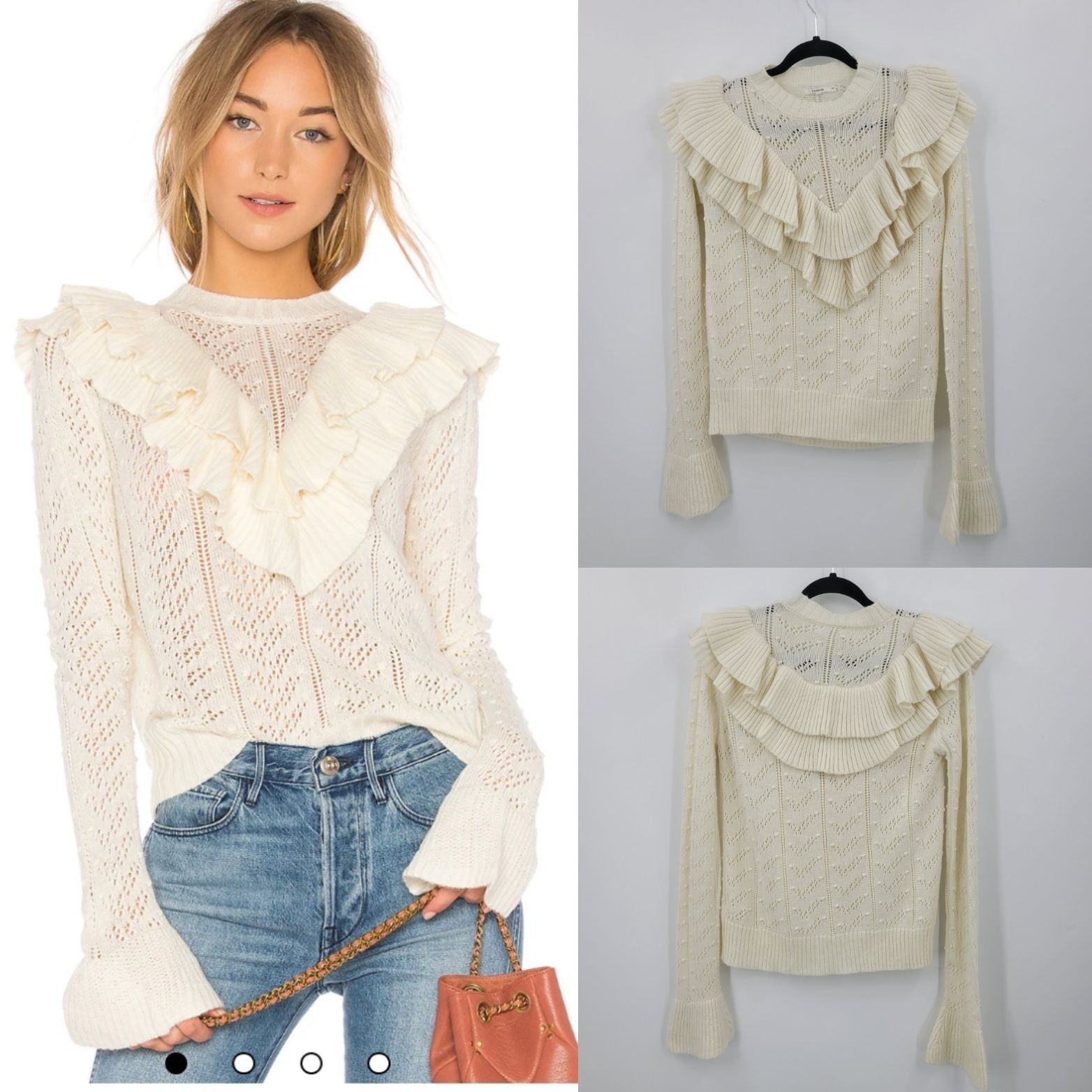 Designer Tularosa Womens Ivory Ruffle Knit Sweater S Wool Bell Sleeve Size S / US 4 / IT 40 - 2 Thumbnail