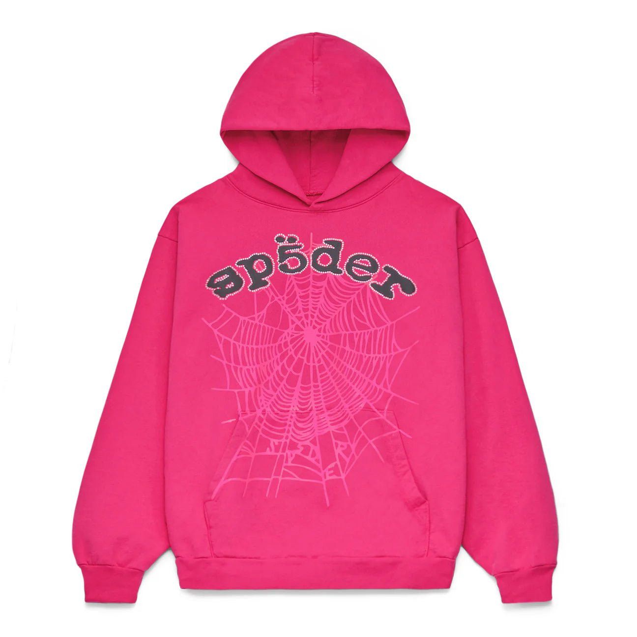 image of Spider Worldwide Sp5Der Rhinestone Legacy Web Hoodie Pink & Black, Men's (Size Small)