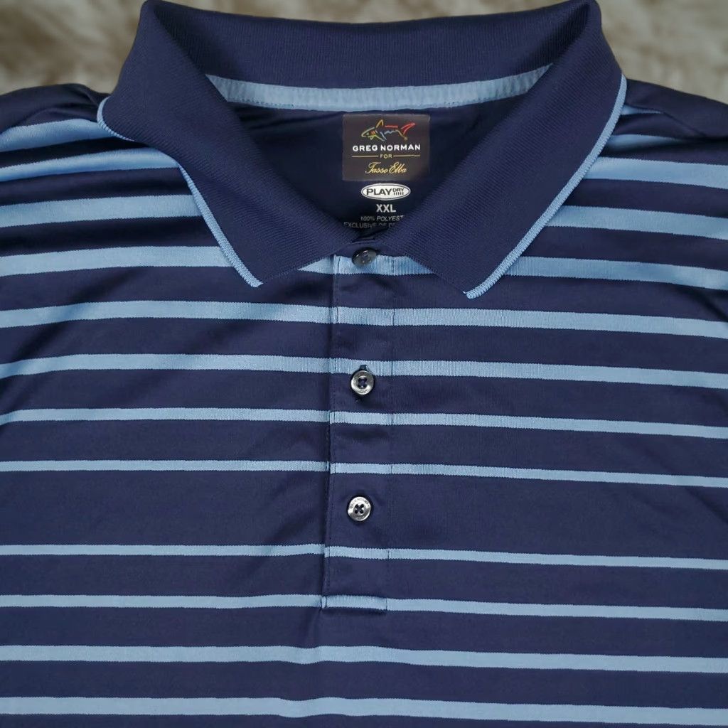 Vintage Greg Norman Polo Shirt Mens 2XL Blue Striped Golf Casual Short Sleeve Button Collared Polo Shirt 2XL Blue Striped Greg Norman Mens 2XL Polo Shirt Size US XXL / EU 58 / 5 - 1 Thumbnail