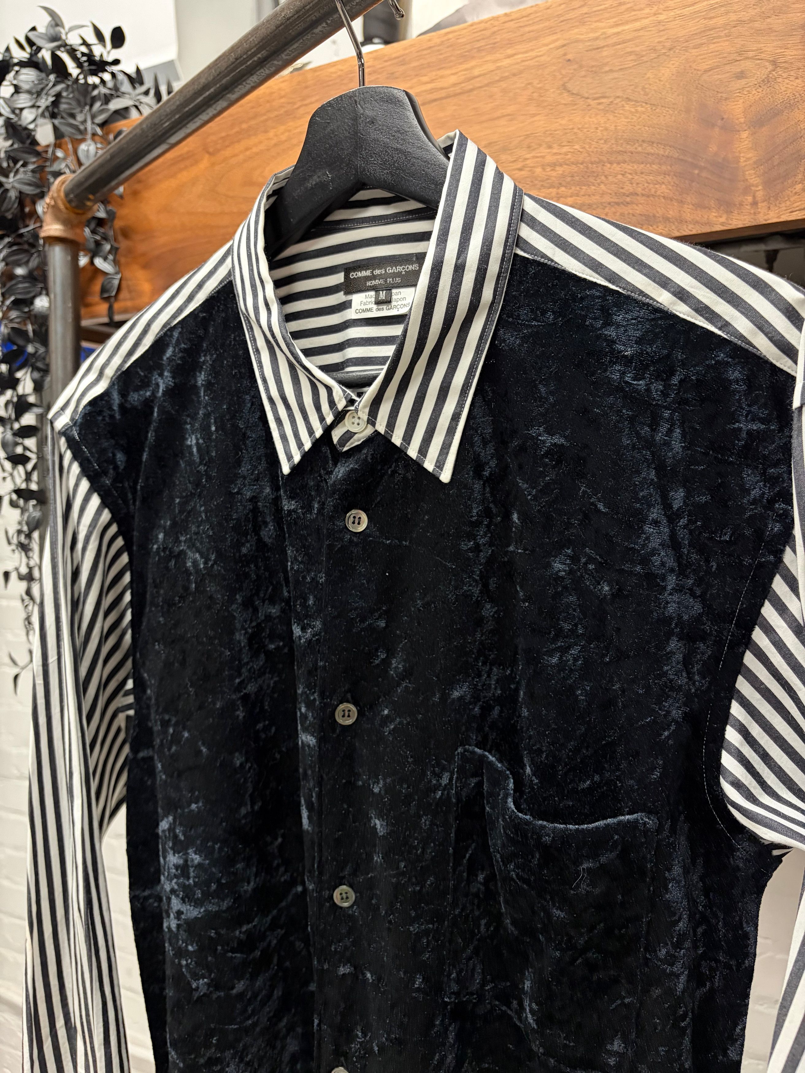 Comme des Garcons 2019 Comme Des Garçons Homme Plus Pinstripe/Velour Button Up Shirt Size US M / EU 48-50 / 2 - 2 Thumbnail