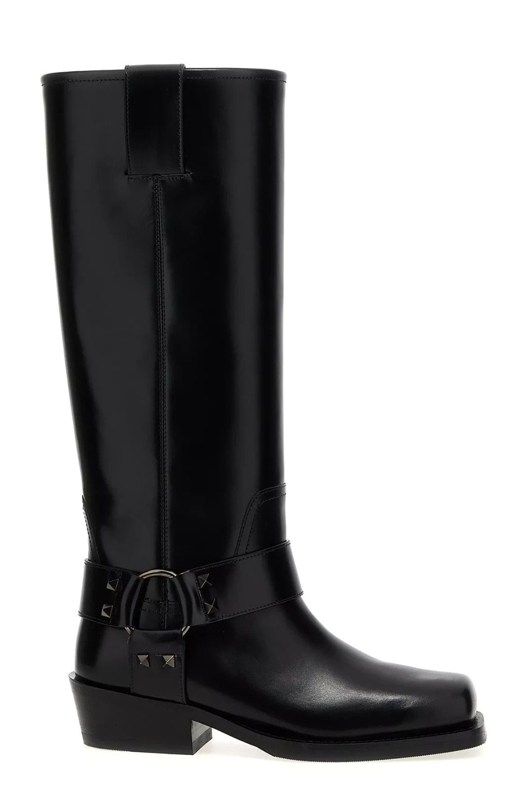 VALENTINO GARAVANI Rockstud Black Leather Boots New Auth