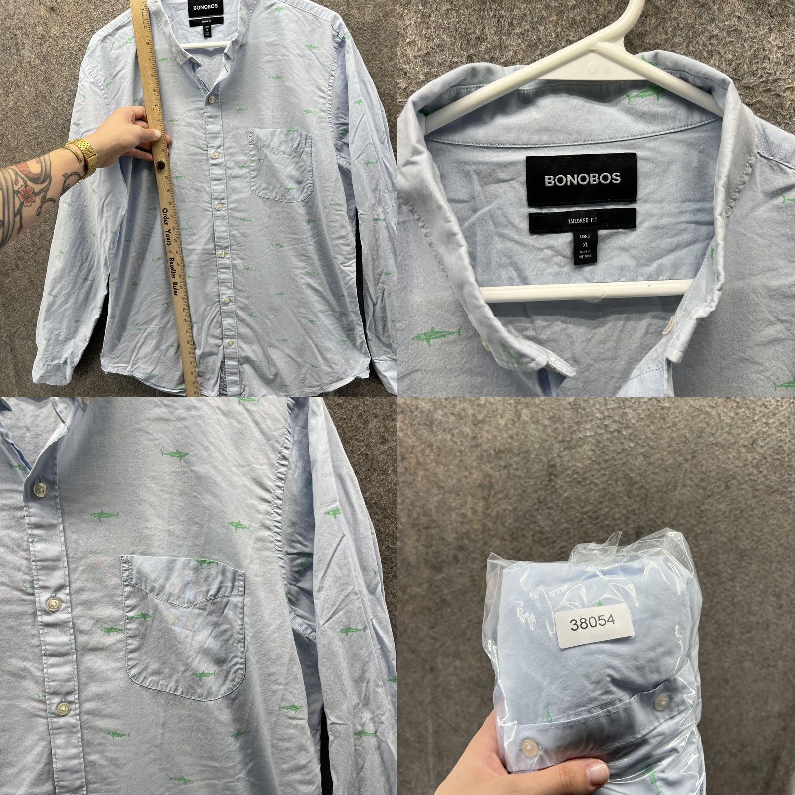 Bonobos VINTAGE Bonobos Shirt Mens XL Long Blue Shark Print Tailored Fit Button Front Casual Size US XL / EU 56 / 4 - 8 Thumbnail