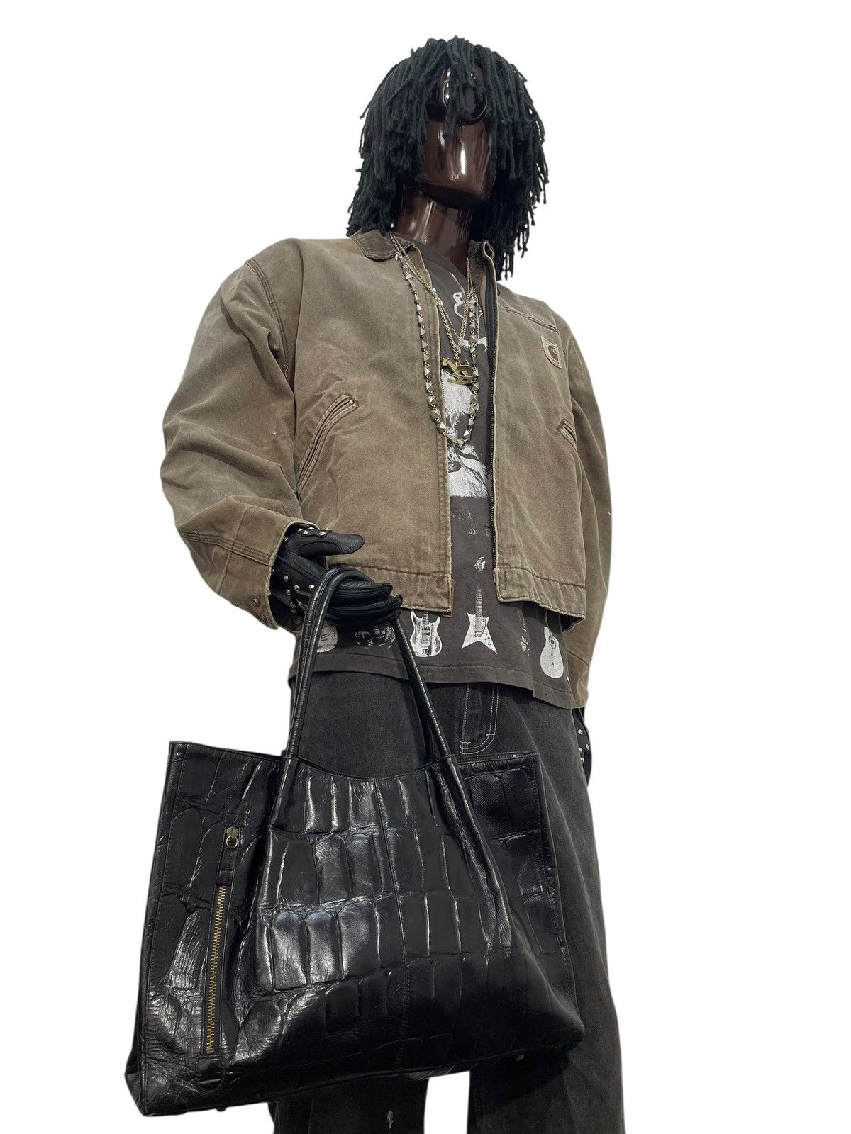 Genuine Leather Crocodile Embossed Leather Unknown Tote Shoulder Bag 7🟩 Size ONE SIZE - 4 Thumbnail