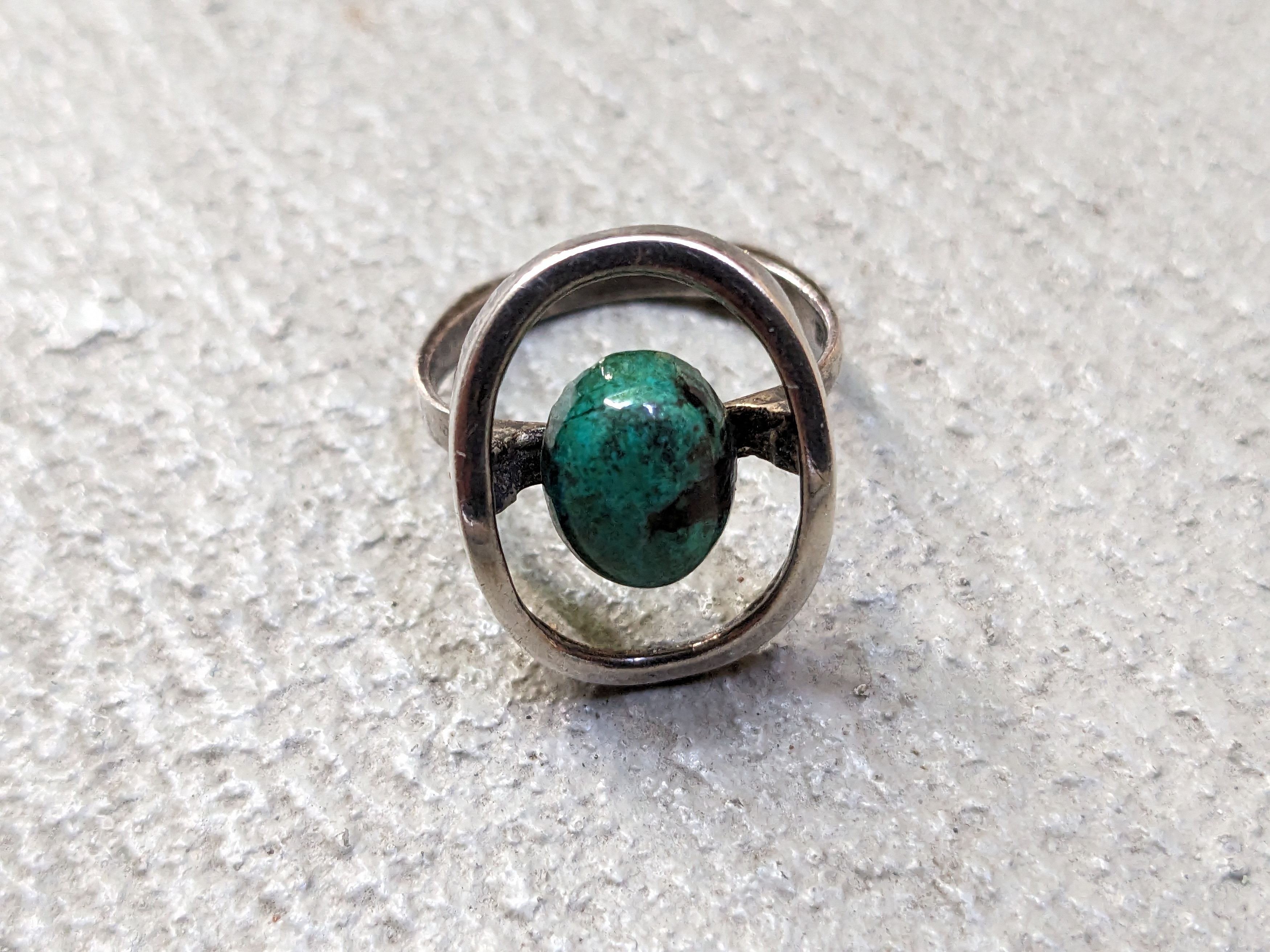 Jewelry Vintage Sterling Silver Ring 6.75 Green Eilat Modern MCM Size ONE SIZE - 10 Thumbnail