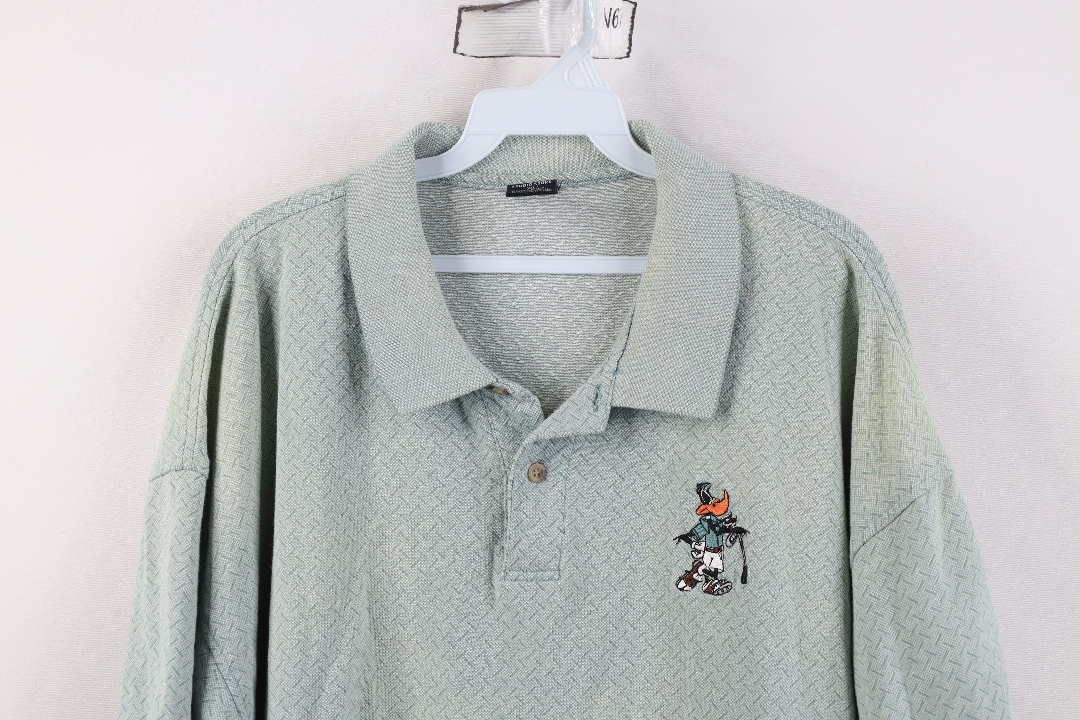 Vintage Vintage 90s Looney Tunes Daffy Duck Geometric Knit Golf Polo Size US XXL / EU 58 / 5 - 2 Thumbnail