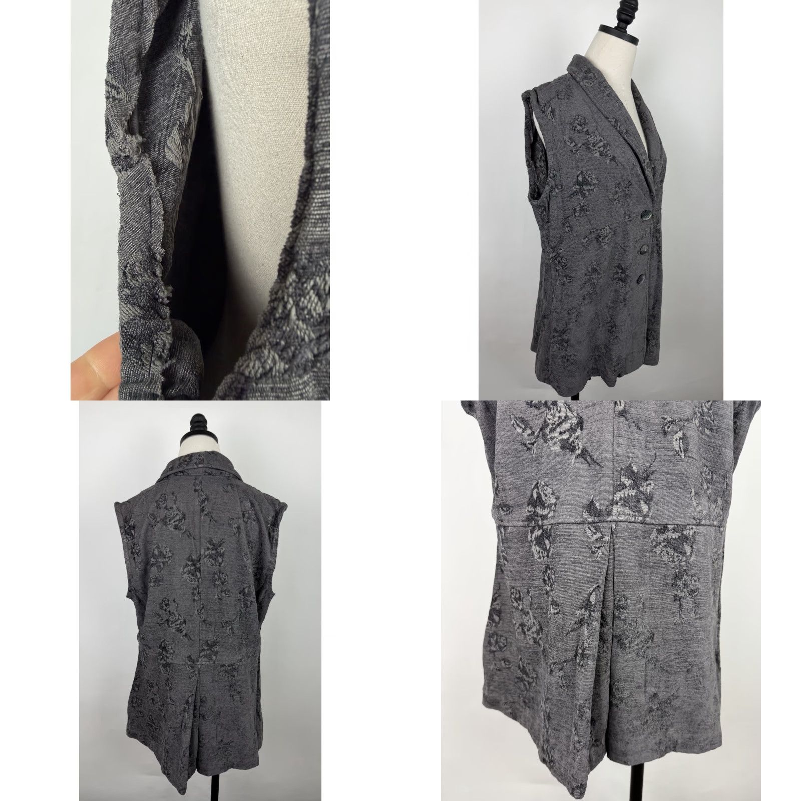 J. Jill J. Jill Vest Shirt Womens Large Tall Floral Boho Tapestry Knit Charcoal Gray 90s Partially Altered Sleeveless Bodice - AS IS Size L / US 10 / IT 46 - 8 Thumbnail