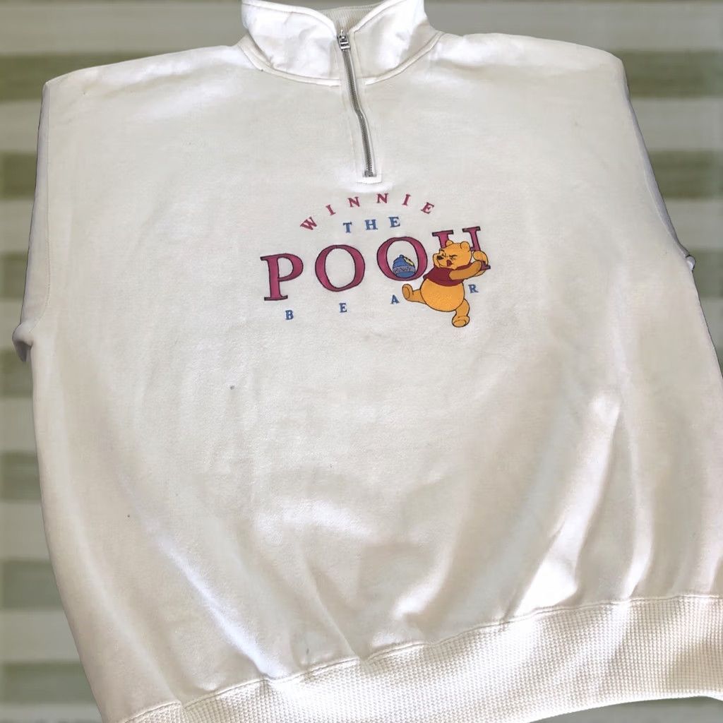Vintage VINTAGE Disney Winnie The Pooh 1/4 Zip Embroidered Sweatshirt XL Women White Pooh 100 Acre Collection 90s Animals Logo Pullover Sneaker? Size XL / US 12-14 / IT 48-50 - 1 Thumbnail