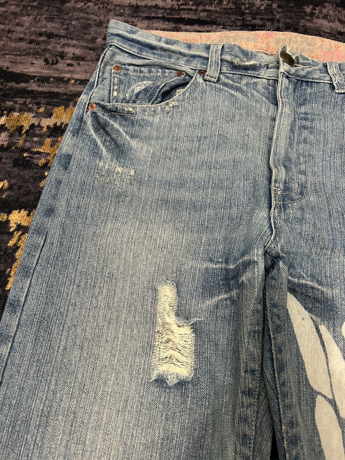 Karakuri Tamashii Vintage Buden Phoenix Sukajan Distressed Jeans Size US 31 - 8 Thumbnail