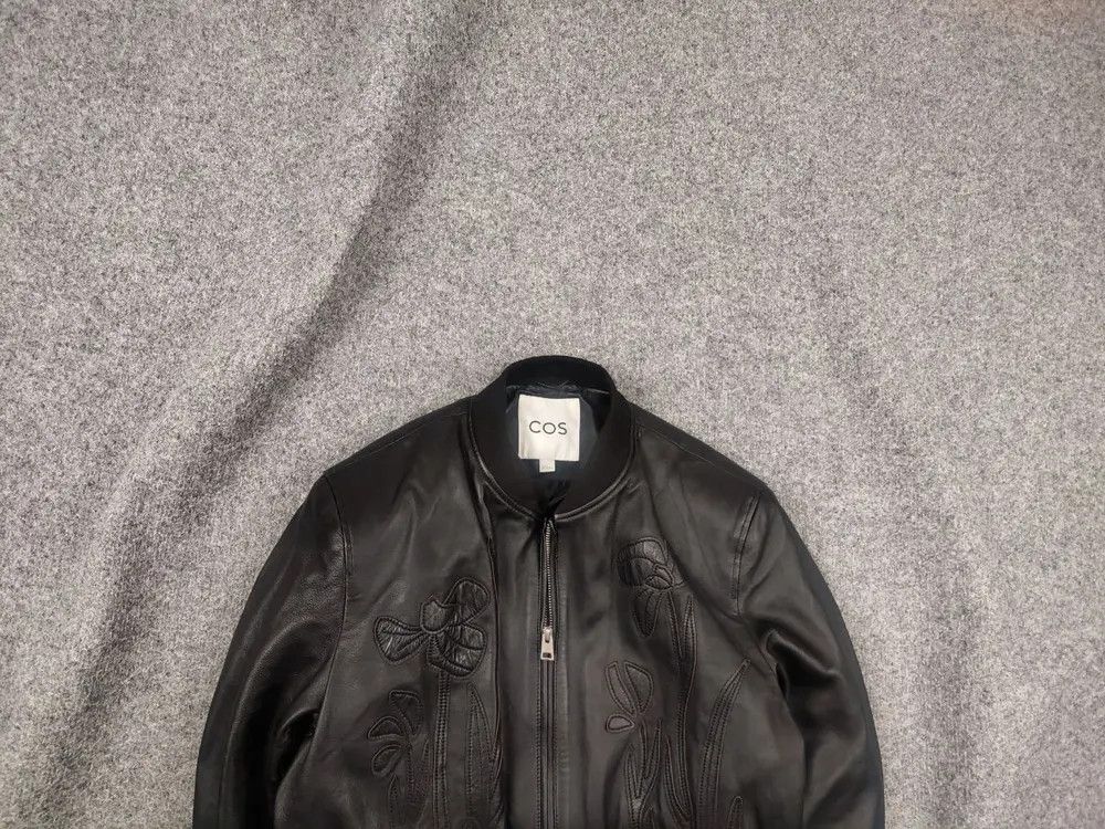 Cos Embroidered Logo Leather Black Oversized Bomber Jacket