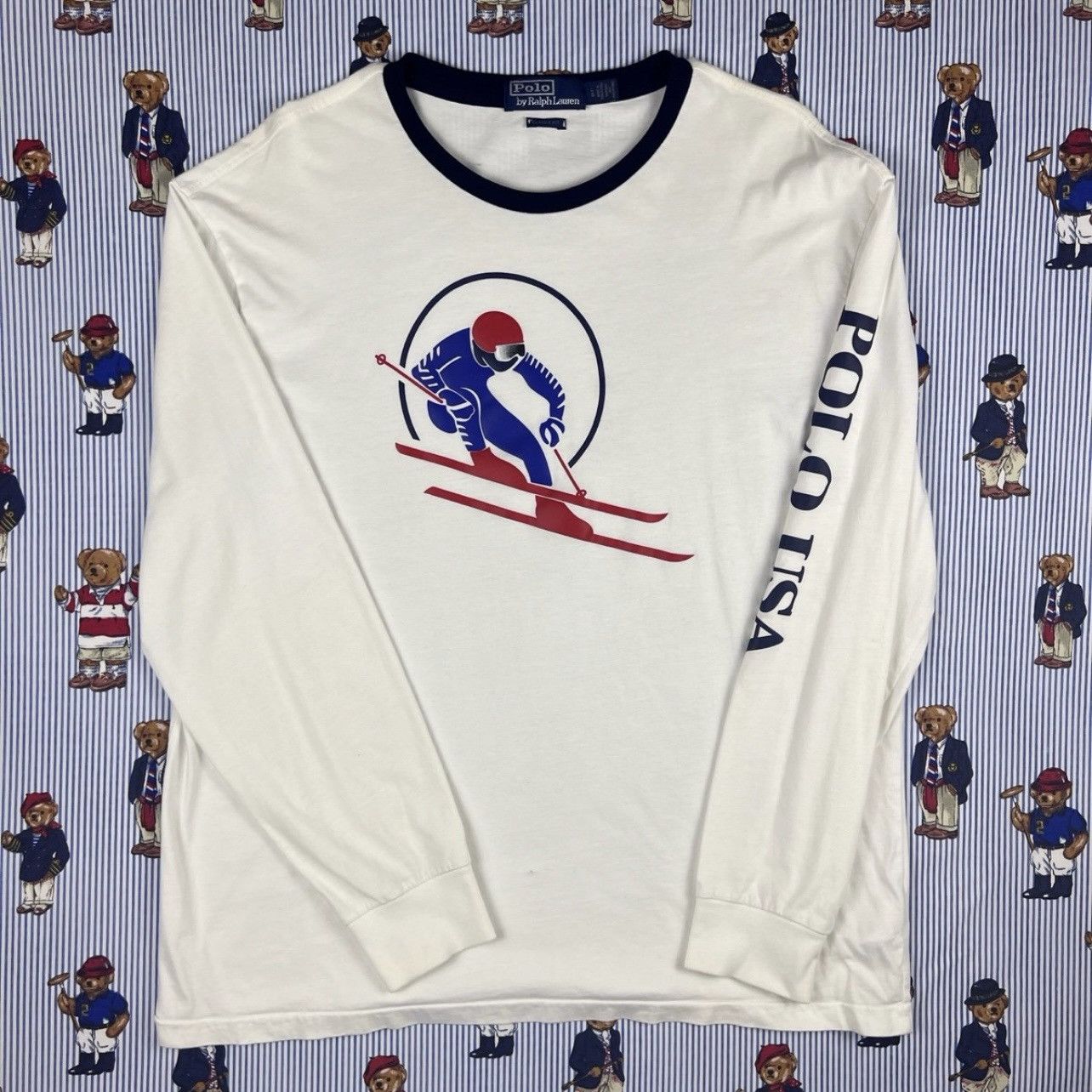 Polo Ralph Lauren USA Ski White Long Sleeve Tee Shirt L