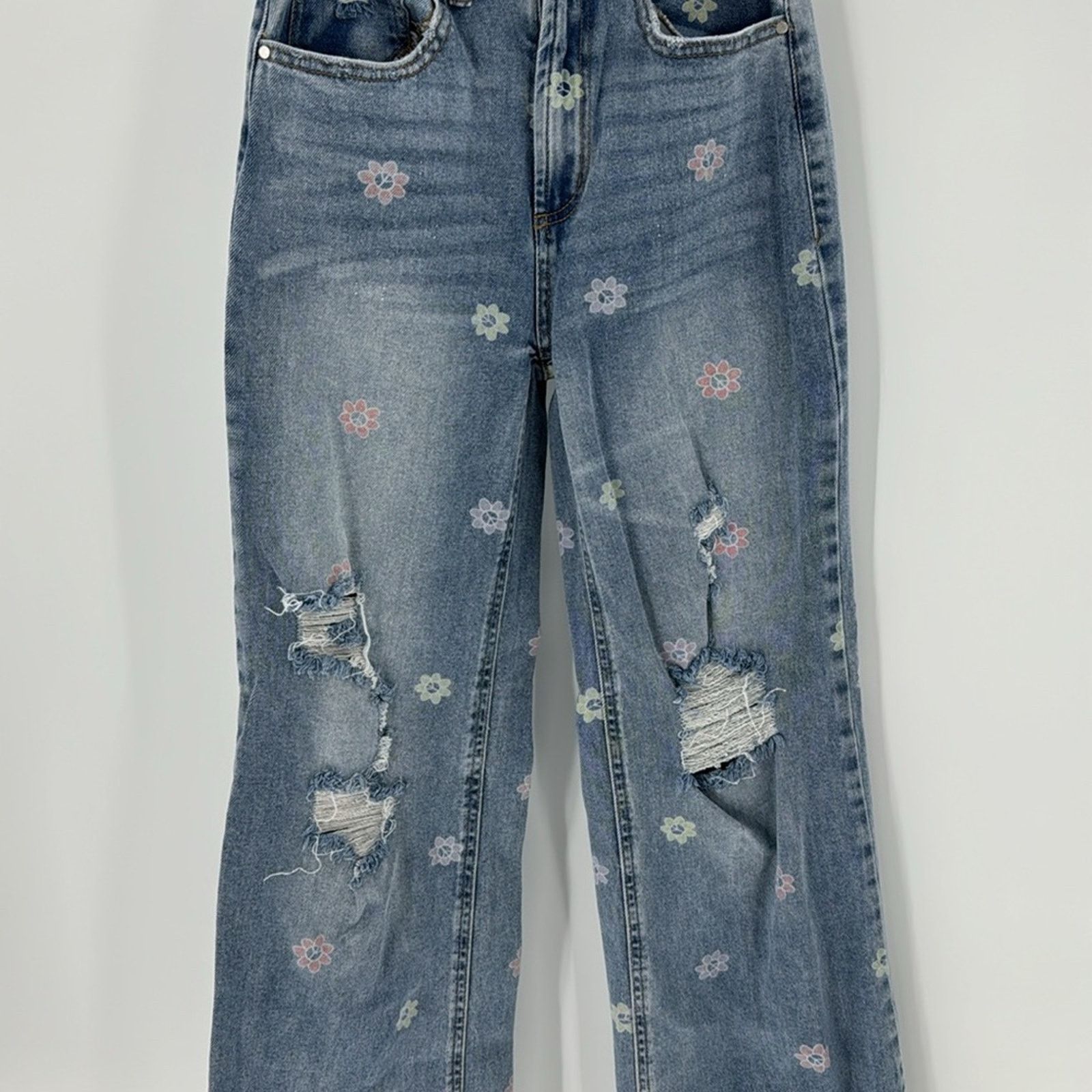 Other Tinseltown Floral-Peace-Print Wide-Leg Jeans deconstructed Size 24" / US 00 / IT 34 - 5 Thumbnail