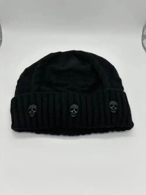 Japanese Brand Skull Knitted Beanie (black) Size ONE SIZE - 1 Thumbnail
