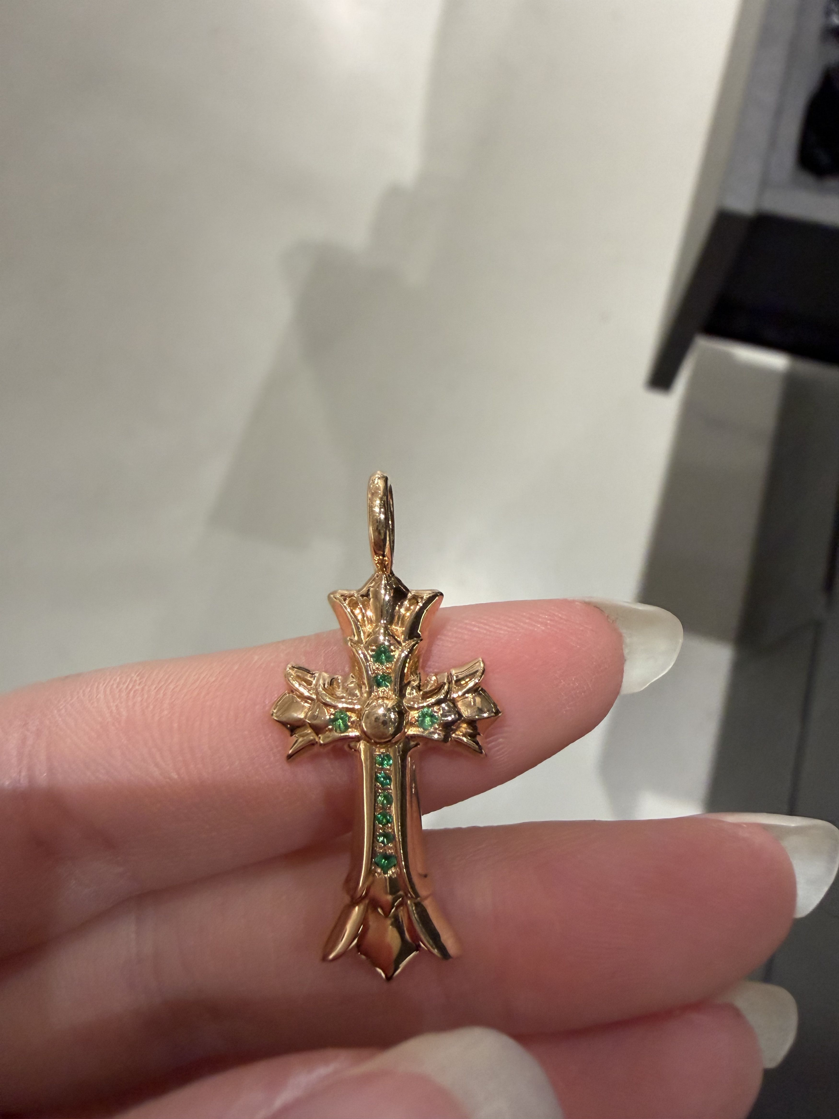 Chrome Hearts Chrome Hearts 22K Gold Emerald Double Cross Charm Pendant Size ONE SIZE - 7 Thumbnail