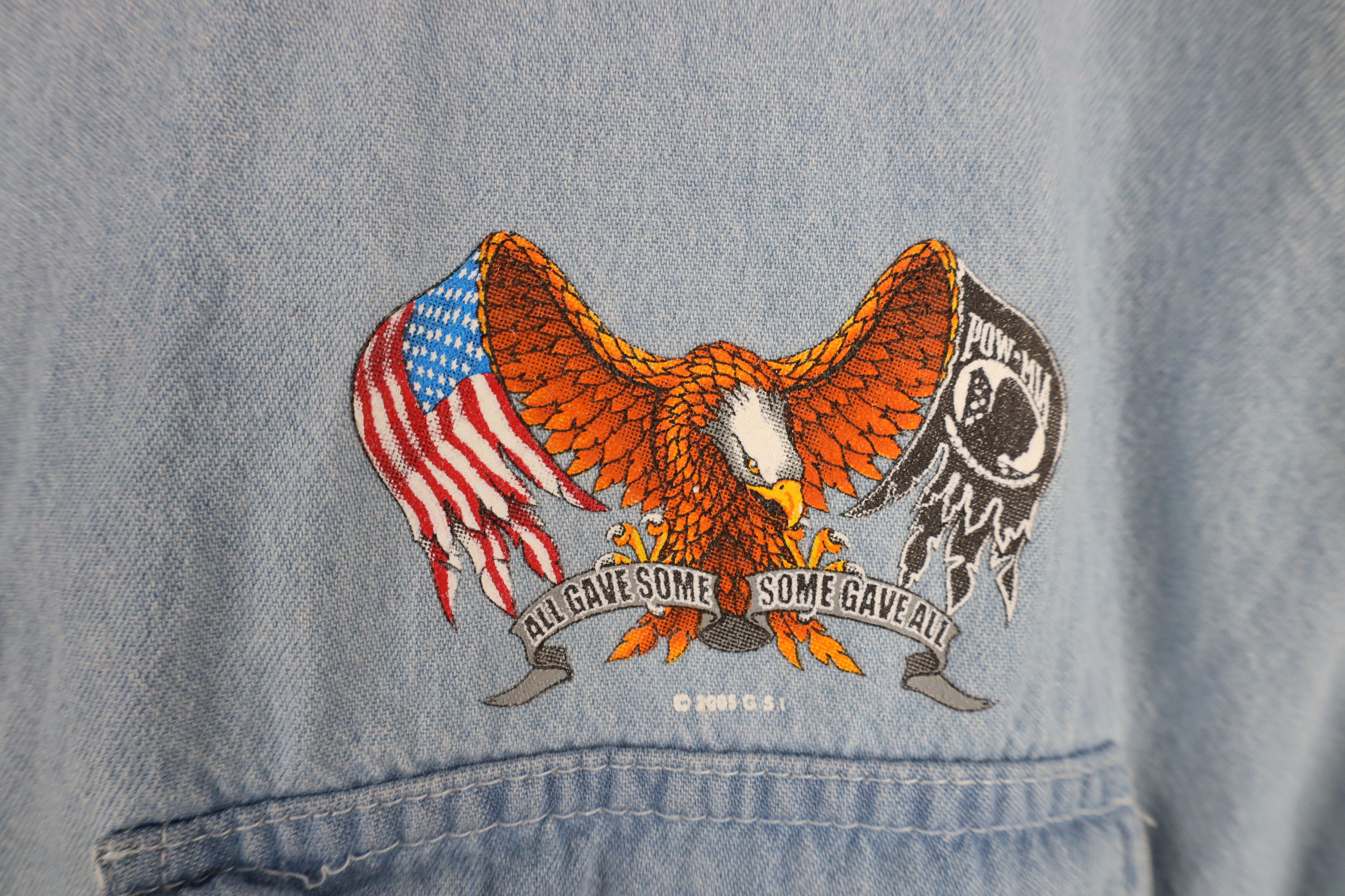 Vintage Vintage Y2K 2004 Eagle Cut Off Denim Jean Collared Shirt Size US XXL / EU 58 / 5 - 4 Thumbnail