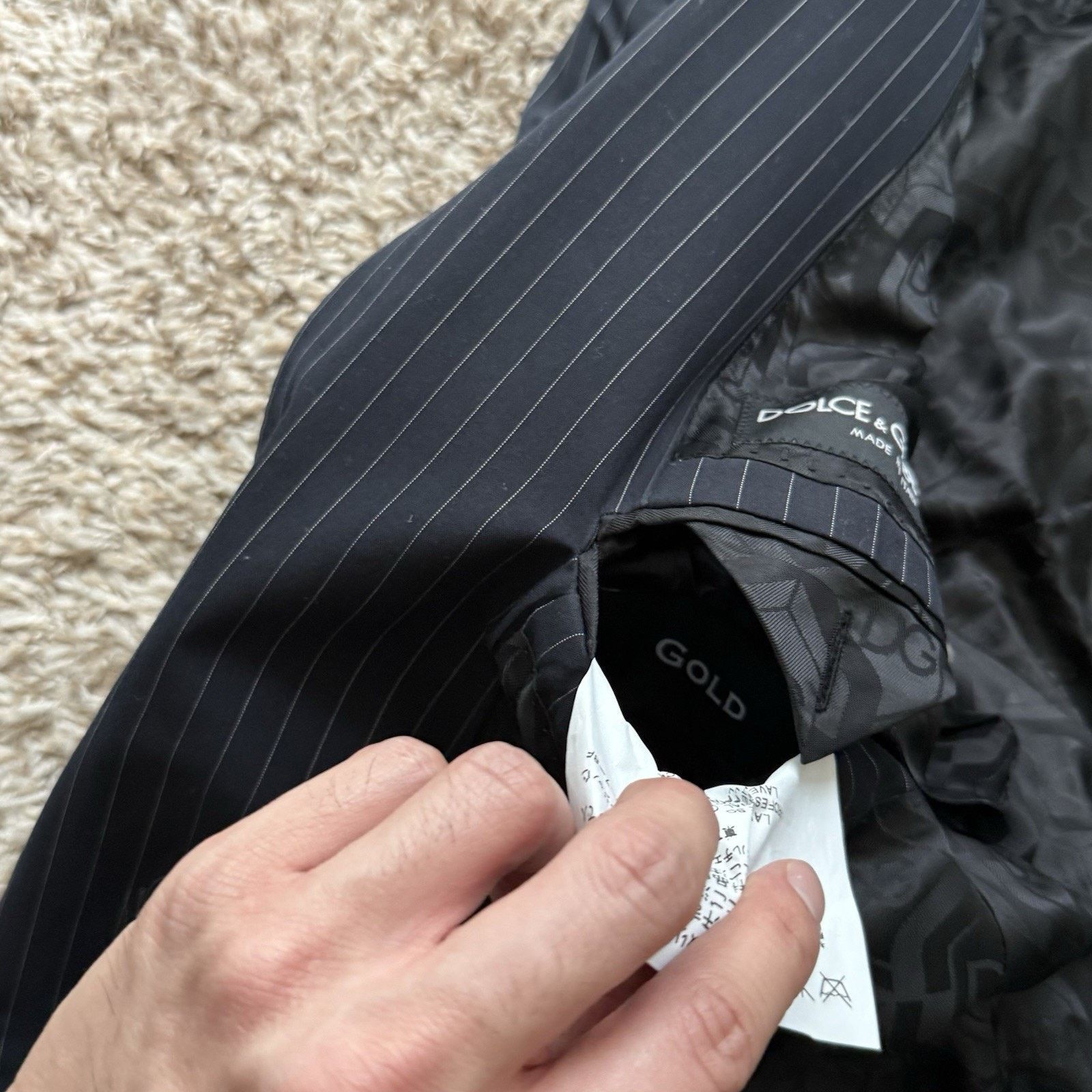 Dolce & Gabbana Dolce & Gabbana Black Cotton Suit Jacket Striped One Button Size 54R - 6 Thumbnail