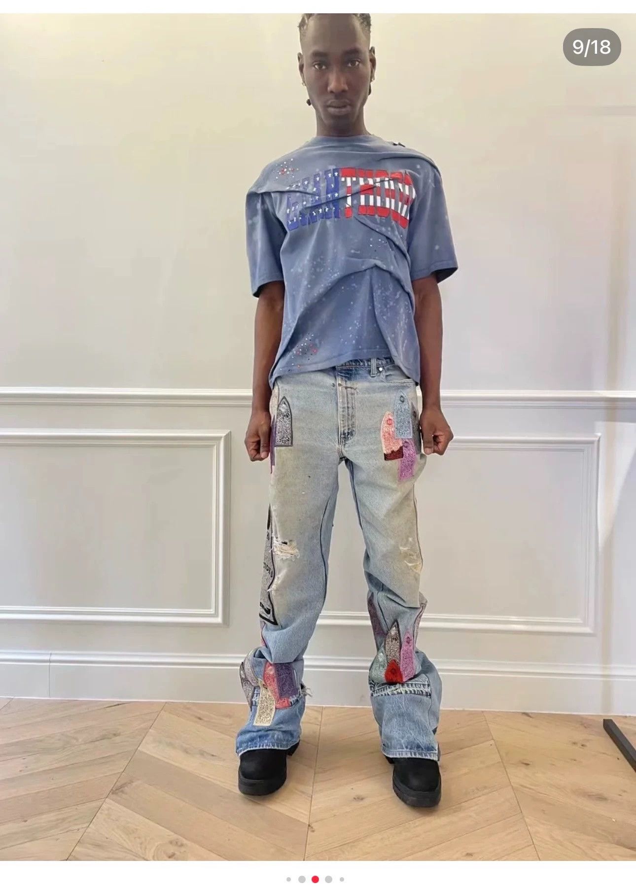 Other Washed Blue Curved Eagle Slogan Tee Size US M / EU 48-50 / 2 - 5 Thumbnail