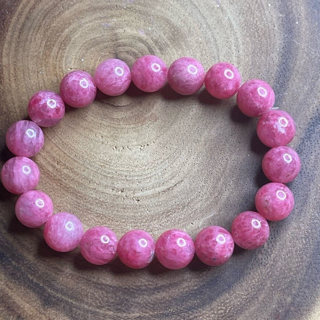 Other Icy Rhodonite Sakura Cherry Blossom gemmy stretch beaded bracelet 7” crystal healing beads 10mm Size ONE SIZE - 4 Thumbnail