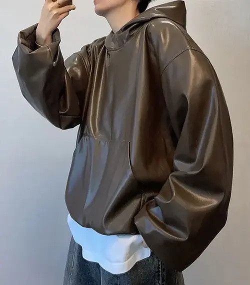 VIBE Avant garde fashion punk oversized faux leather hoodie Size US L / EU 52-54 / 3 - 3 Thumbnail