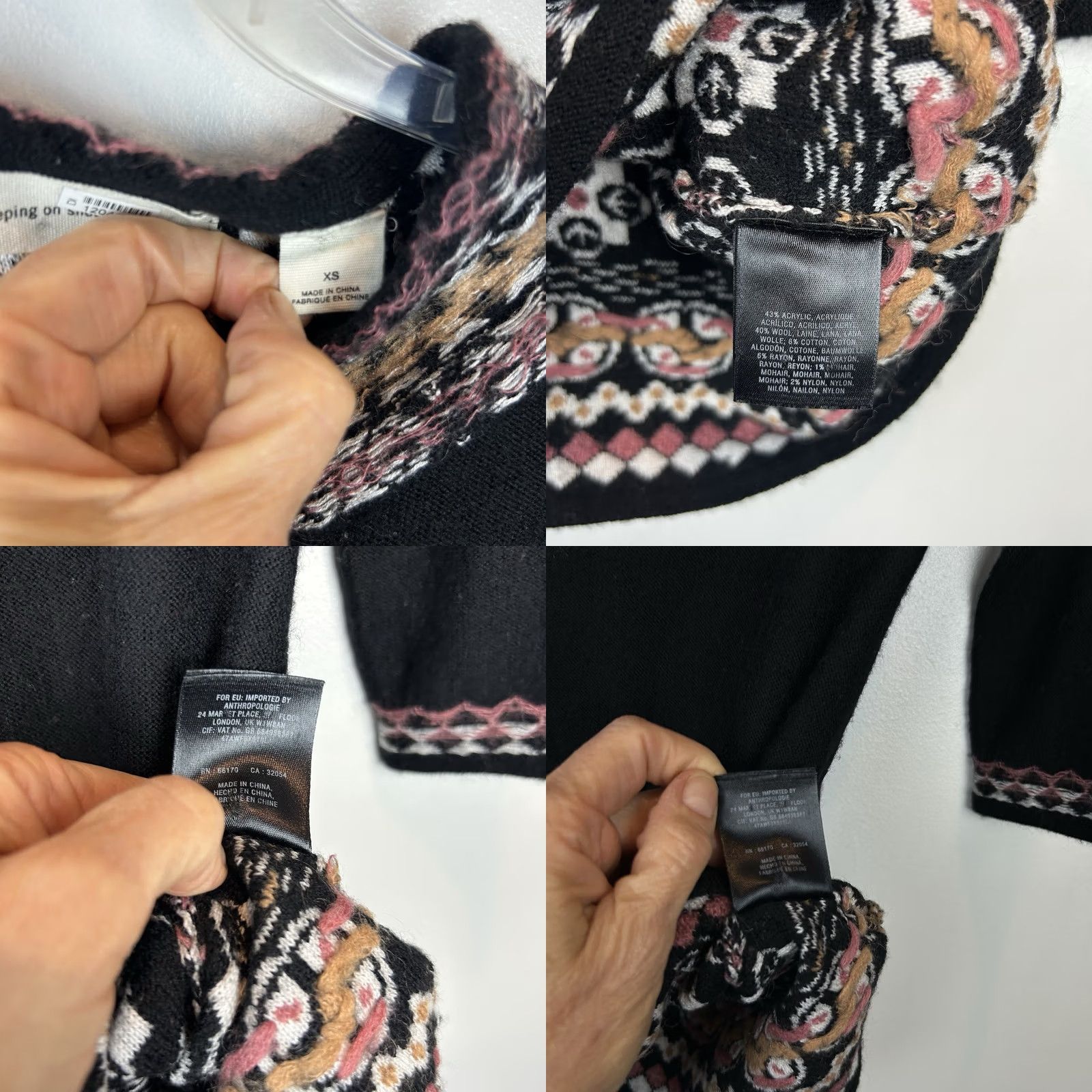 Vintage Sleeping On Snow Anthropologie Sweater XS Black Floral Embroidered Acrylic Wool Blend Women Size XS / US 0-2 / IT 36-38 - 8 Thumbnail