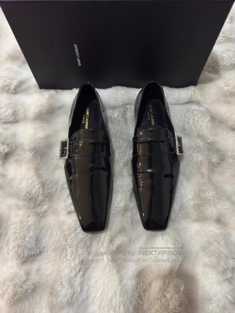 Saint Laurent Paris Saint Laurent Paris Crystal Buckle Loafers Leather Shoes Size US 9 / EU 42 - 1 Thumbnail