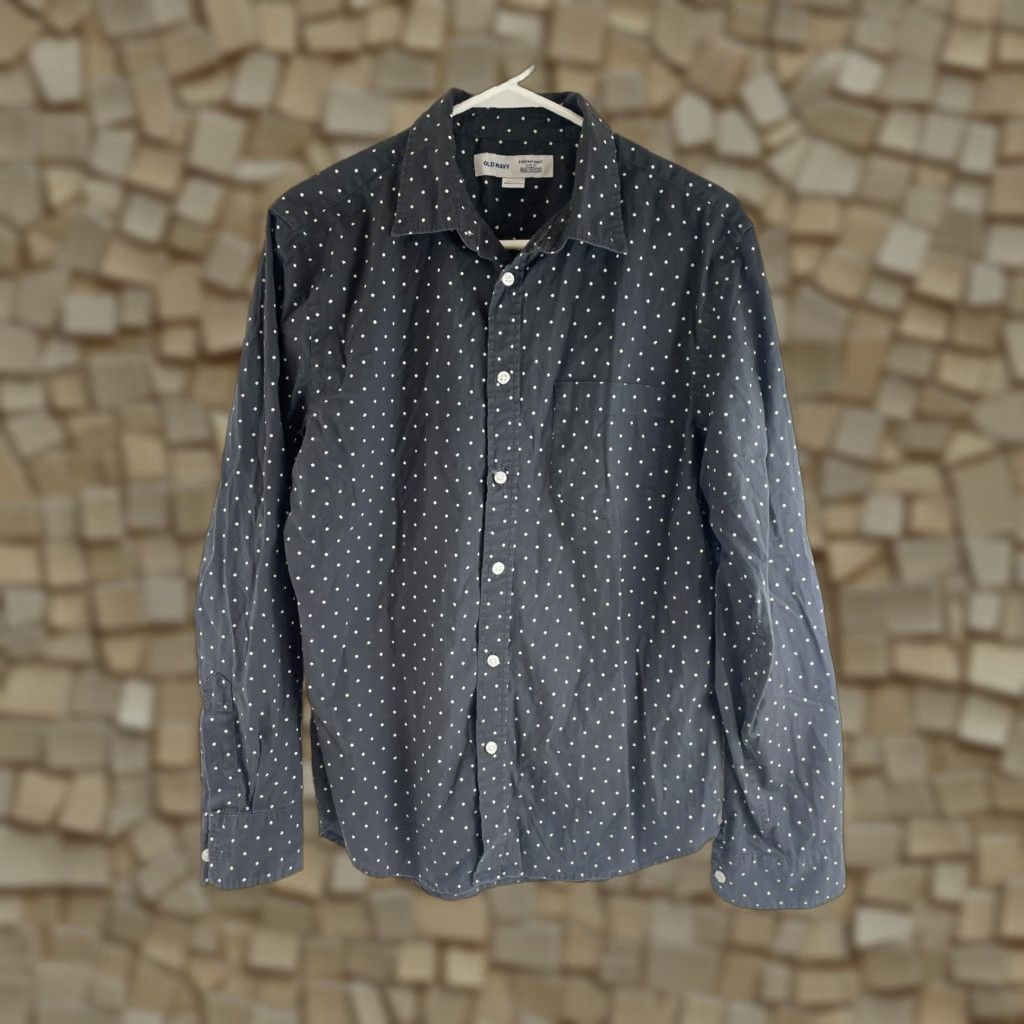 Old Navy Old Navy Shirt Men's Size M White Gray Button Down Long Slv Slim Fit Polka Dot Size US M / EU 48-50 / 2 - 1 Thumbnail