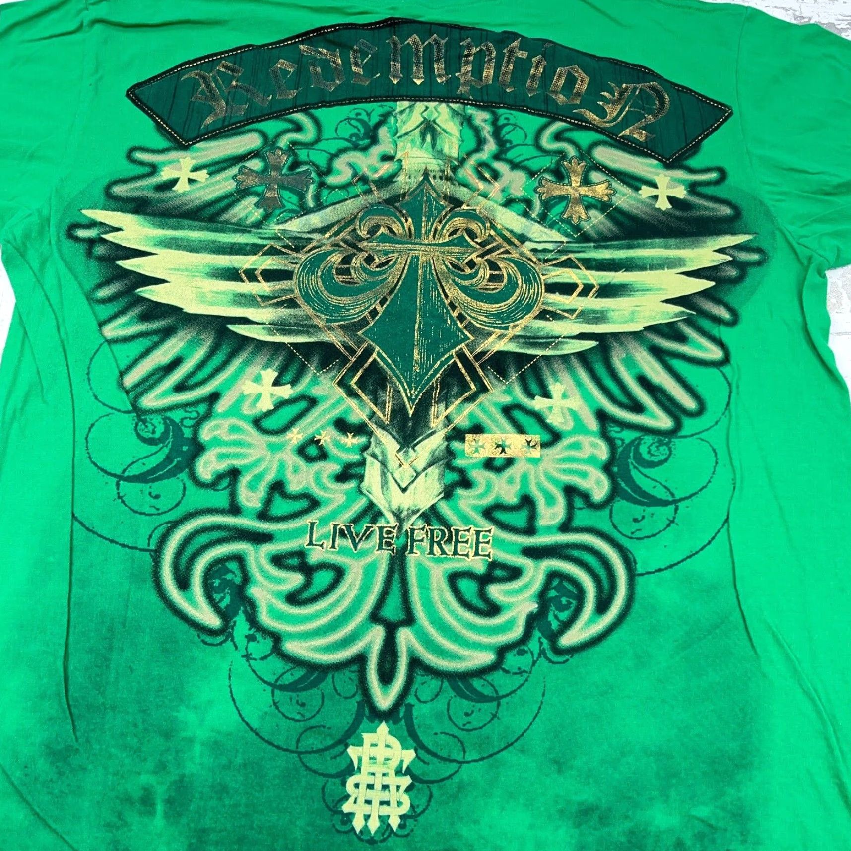 Vintage Raw State T-Shirt Men 2XL Green Logo Graphic Print Short Sleeve Muscle Punk Y2K USA Gothic Grunge Retro Skull Cross Wings MMA Fighter Vintage: No Size US XXL / EU 58 / 5 - 5 Thumbnail