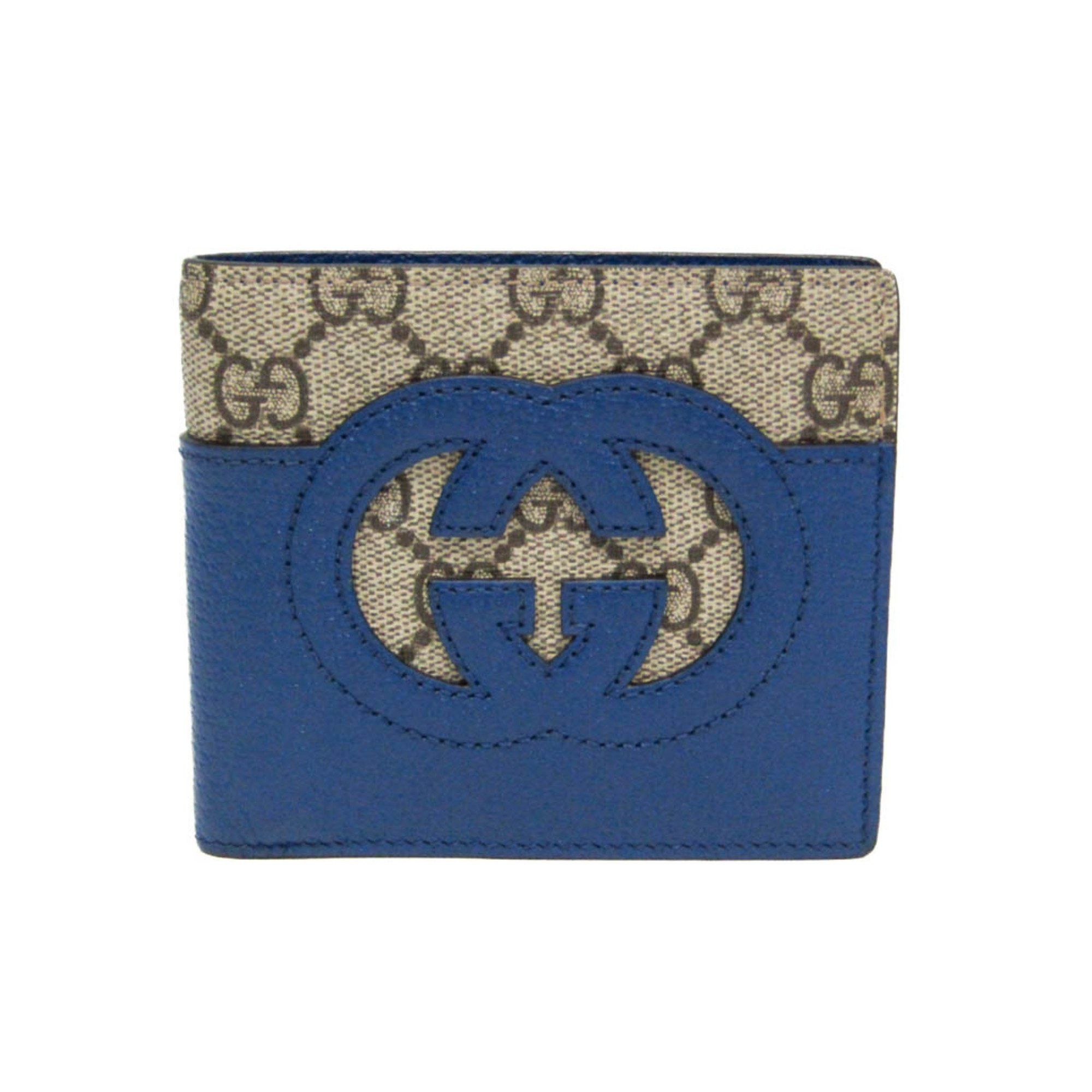 Gucci New Basket Interlocking G Coin Wallet 701417 MenWomen GG CanvasLeather Wallet (bi-fold) BeigeBlue