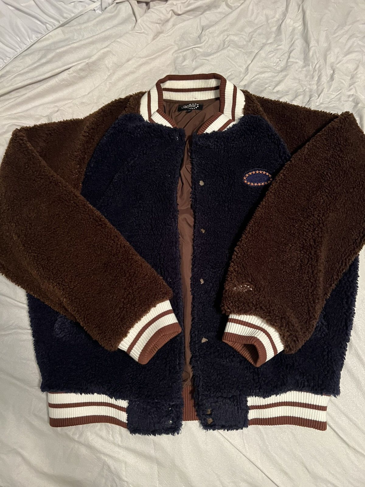 image of Nubian Boa Varsity Jacket in Navy, Men's (Size Large)