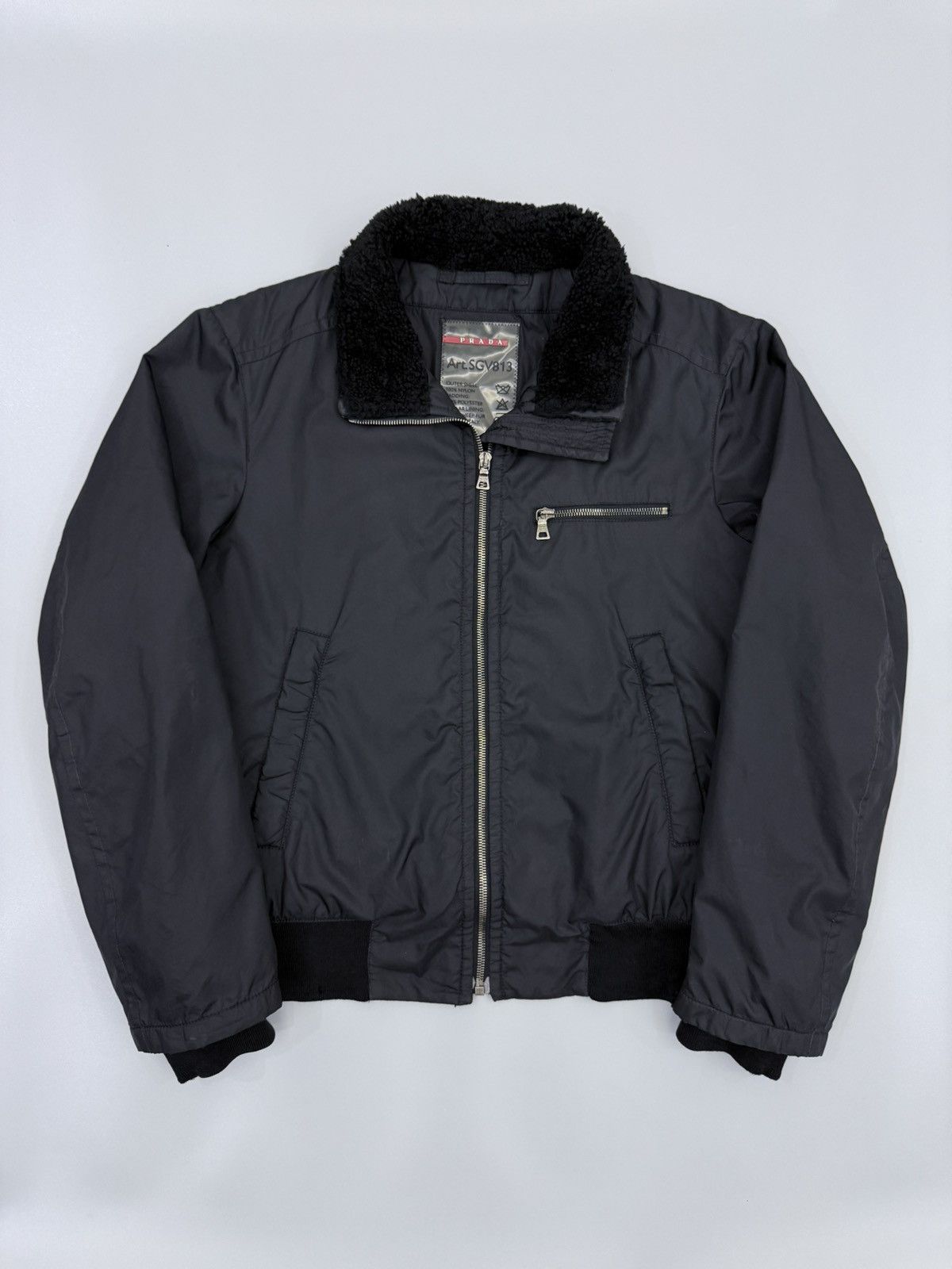 Prada 🔥Archived🔥90s PRADA Padded Dyed Sheep Fur Black Nylon Bomber Size US M / EU 48-50 / 2 - 1 Thumbnail