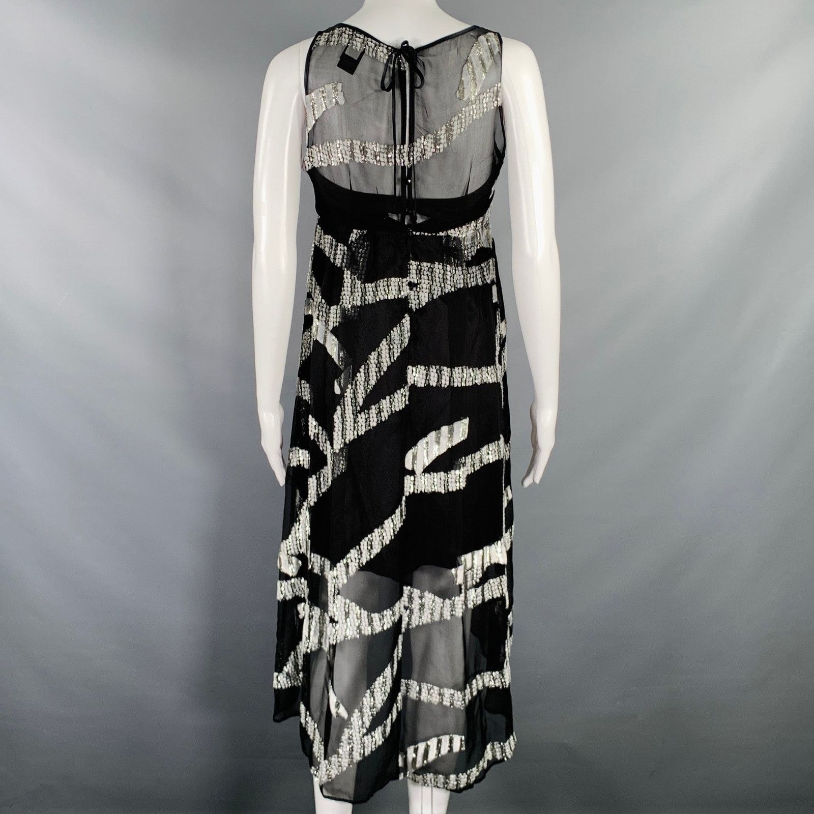 Marc Jacobs Size 0 Black Silver Silk Blend Jacquard Sleeveless Dress Size XS / US 0-2 / IT 36-38 - 4 Thumbnail