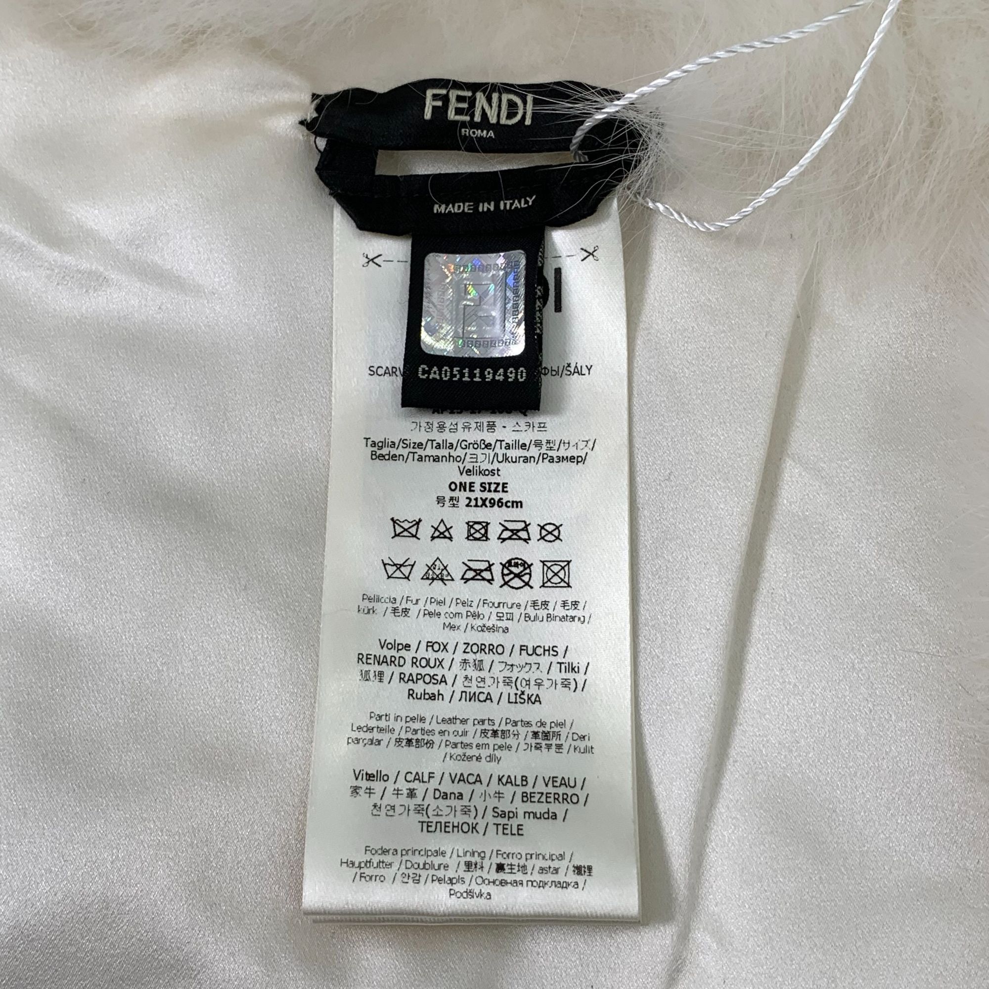 Fendi Fendi Fox Fur & Silk Womens Scarf With Buckle White & Pink Size ONE SIZE - 7 Thumbnail