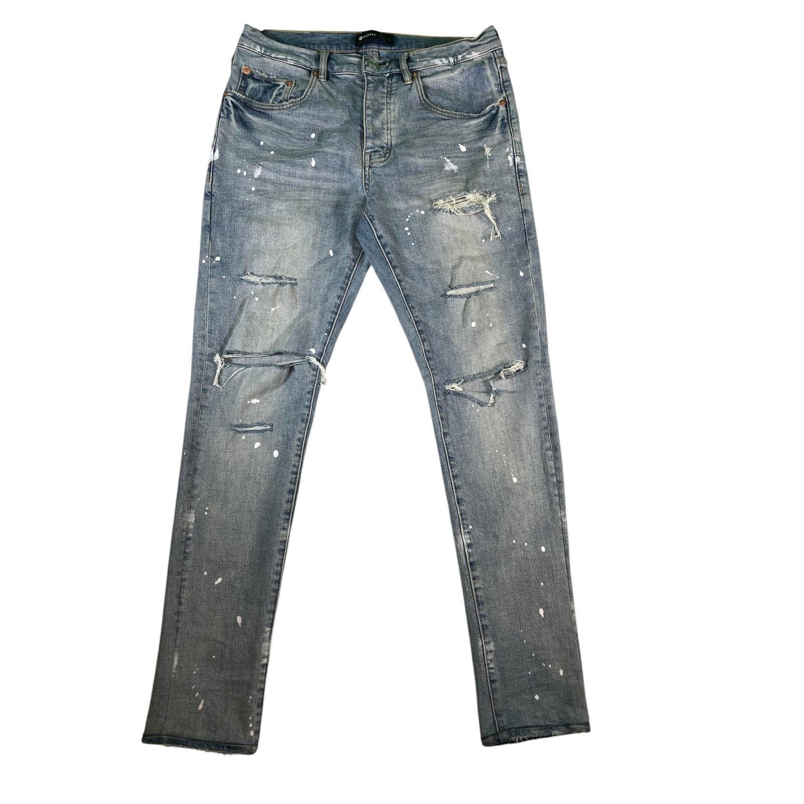 Purple Brand Purple Brand Ripped Splatter Light Wash Jeans Size US 32 / EU 48 - 1 Thumbnail