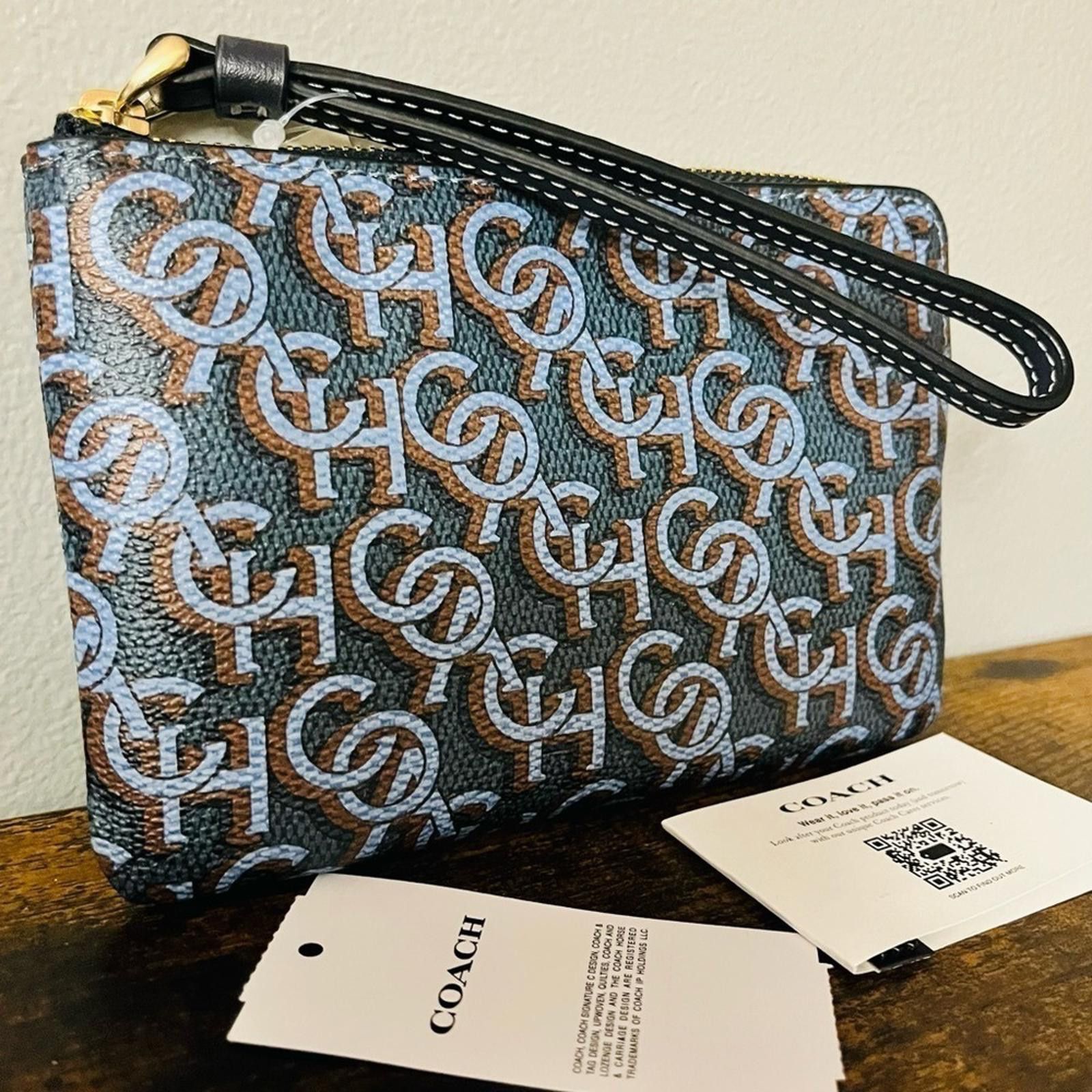 Coach Coach Monogram Print Corner Zip Wristlet in Navy​​​​​​​​ NWT Size ONE SIZE - 2 Thumbnail