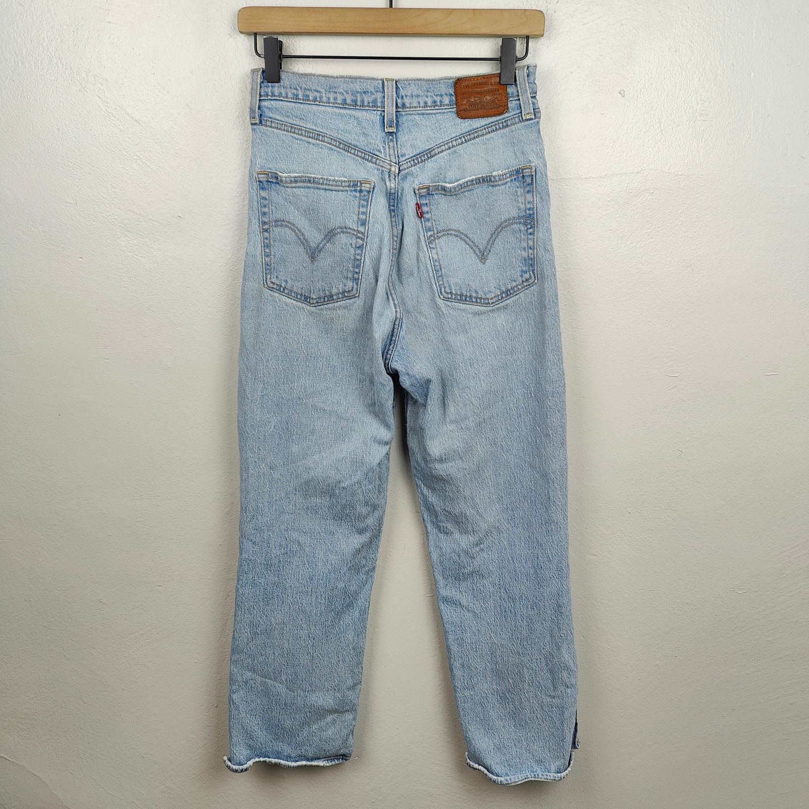 Levi's Levis Ribcage Straight Jeans Womens 27 Light Wash Knee Rips Size 27" / US 4 / IT 40 - 9 Thumbnail