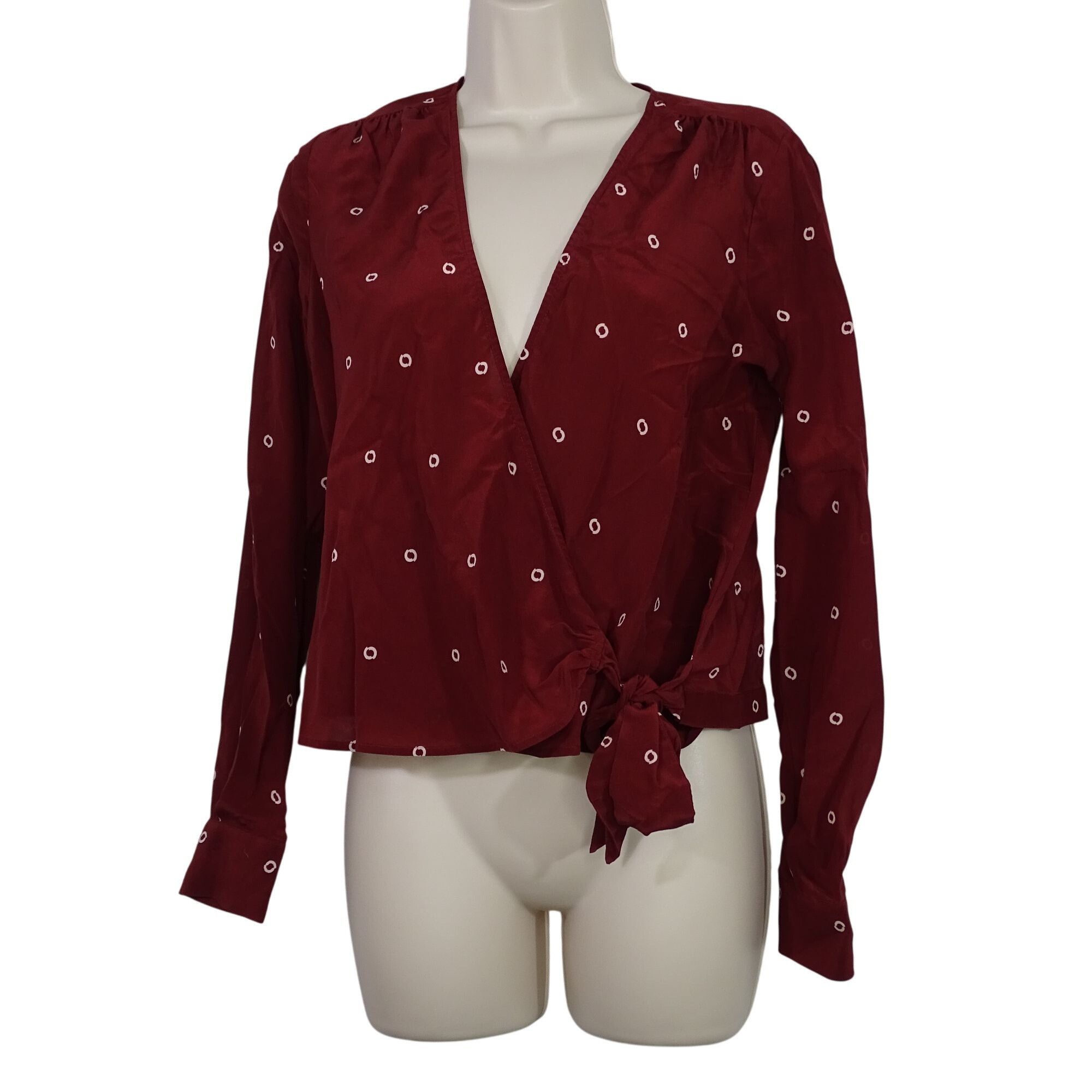 J.Crew J Crew Burgundy Red Wrap Printed Silk Blouse Top Size XS Size XS / US 0-2 / IT 36-38 - 1 Thumbnail