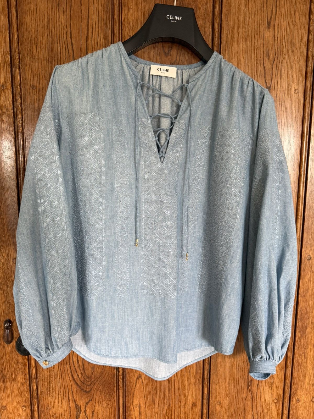 Celine $2450 SS24 Celine embroidered blouse shirt Hedi sample Size M / US 6-8 / IT 42-44 - 2 Thumbnail