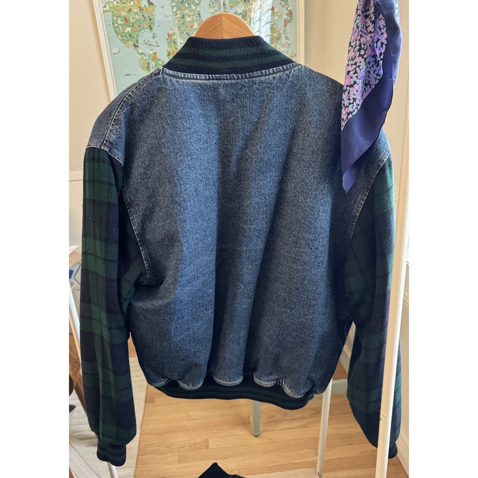 Gap GAP Vintage 90s Denim Green Plaid Varsity Bomber Jacket Sz L Size US L / EU 52-54 / 3 - 3 Thumbnail