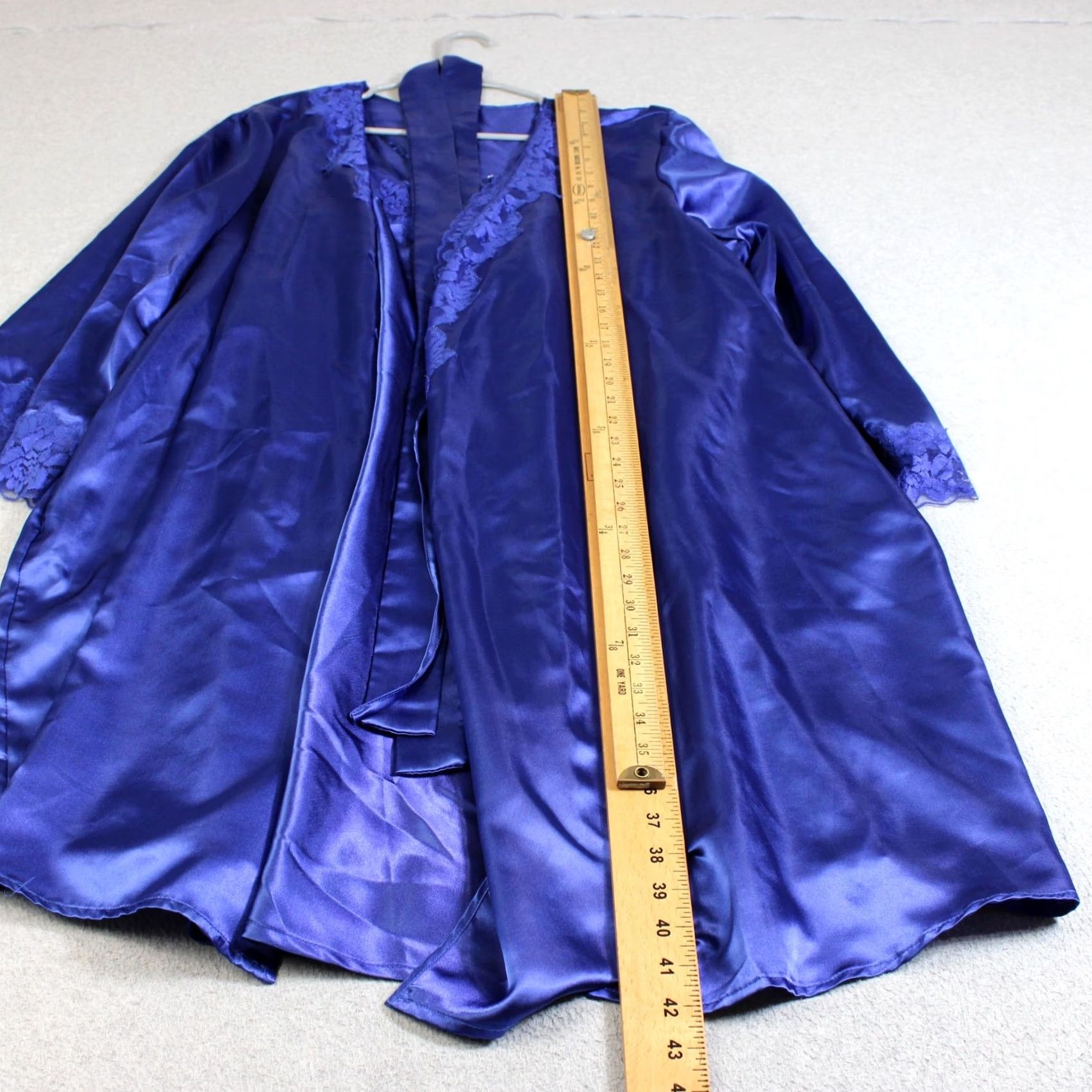 Vintage Amoureuse Blue Satin Kimono Robe & Nightgown Set 1X Women Belt 2 Piece Lingerie Sleepwear Size ONE SIZE - 5 Thumbnail