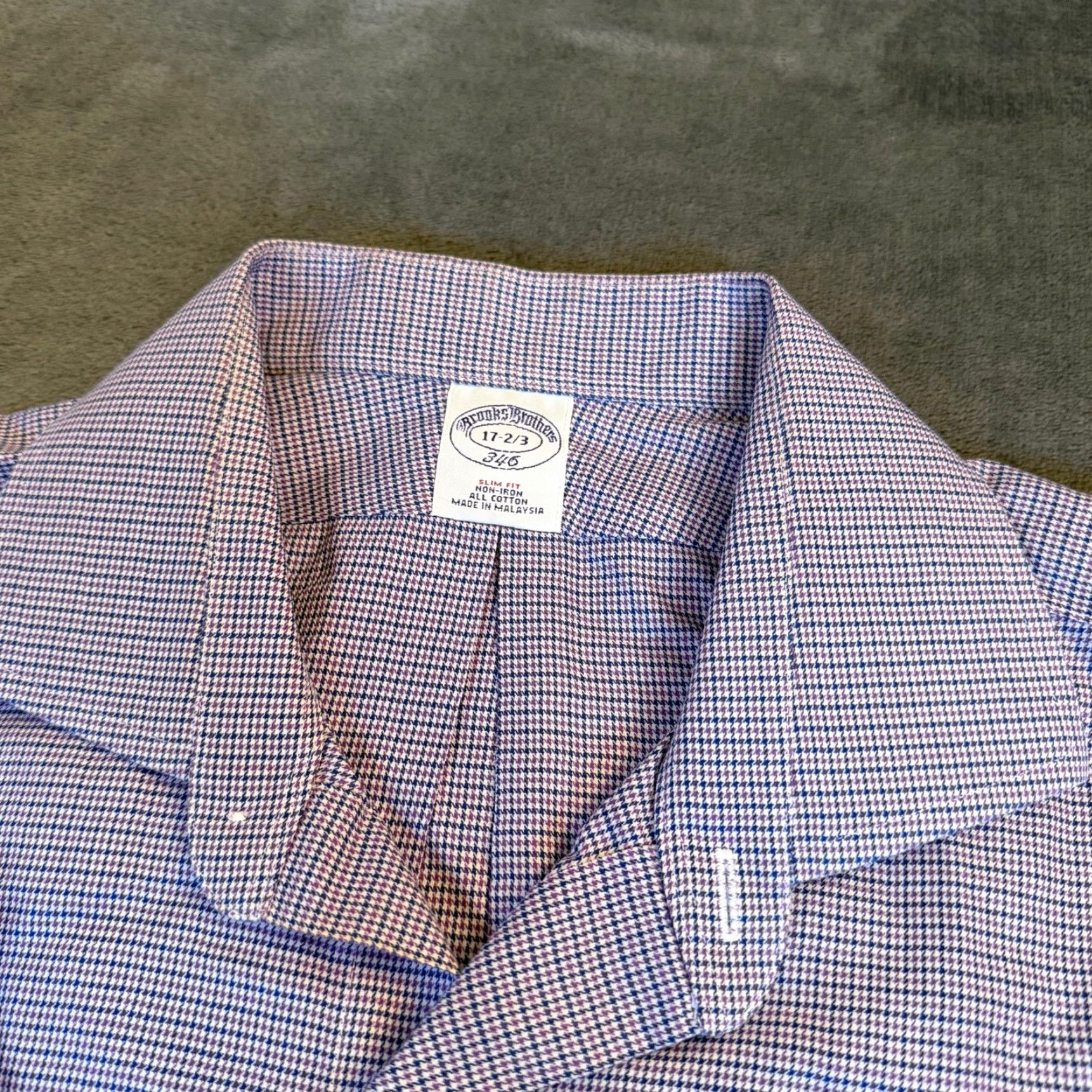 Brooks Brothers Brooks Brothers 346 Dress Shirt Slim Fit Non-Iron 100% Cotton Blue Purple Houndstooth 17 2/3 Men Long Sleeve Button-Front Casual Formal Business Mens Size 46R - 4 Thumbnail