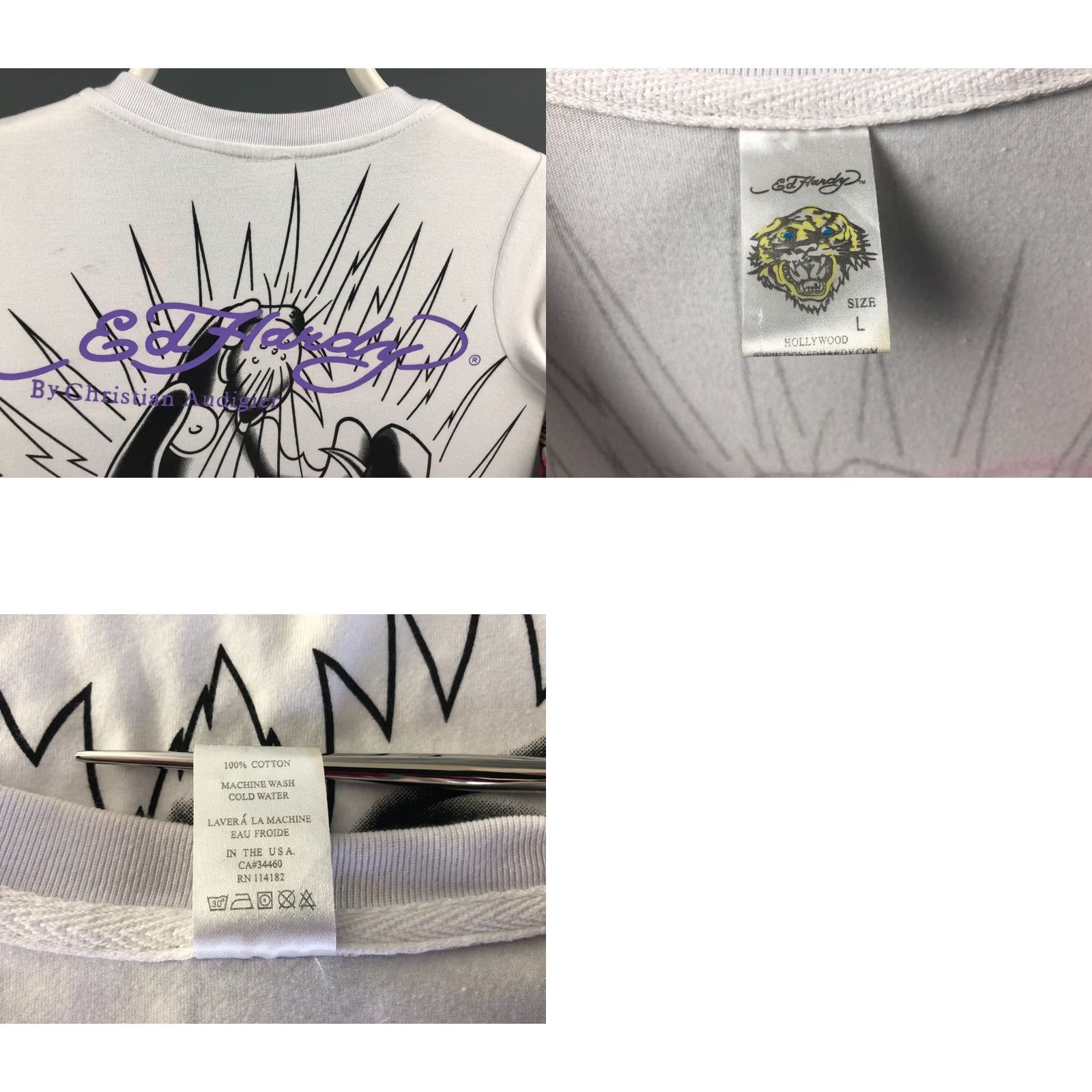 Ed Hardy Ed Hardy Women's T-Shirt Size L White 100% Cotton Long Sleeve V-Neck Rhinestone Signature Logo Rose Casual Shirt Womens Size L / US 10 / IT 46 - 8 Thumbnail